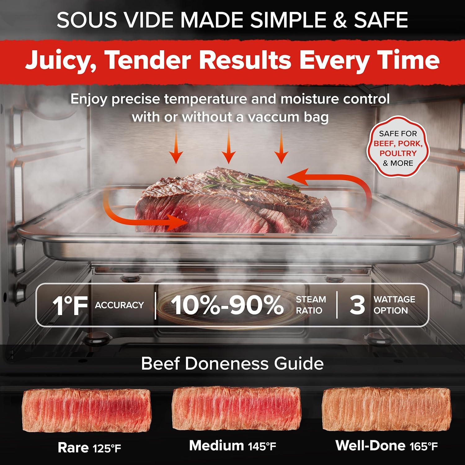 Nuwav PFAS-Fre Stea Ove Ai Fryer All-in-On Convectio Cooke wit Precisio Stea Control Toast Ai Fry Sou Vide Stea More Juicie Meats 12 Presets 50¨C450¡ãF Stainles Steel