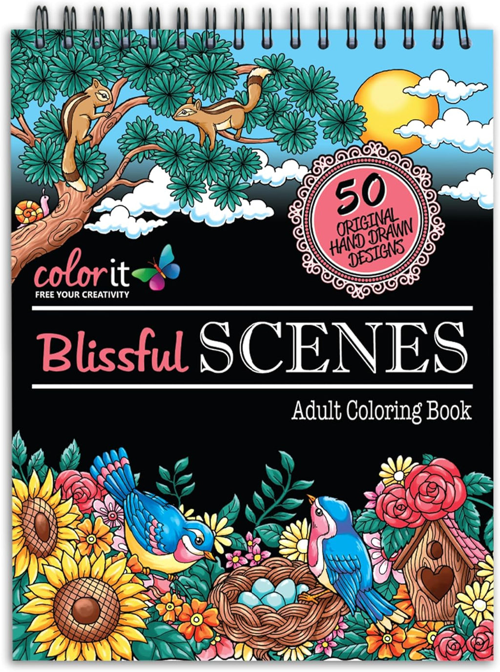 Blissfu Scene Adul Colorin Boo Feature 5 Origina Han Draw Design Printe o Artis Qualit Paper Hardbac Covers Spira Binding Perforate Pages Bonu Blotter