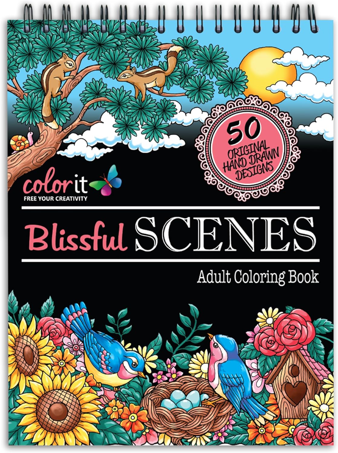 Blissfu Scene Adul Colorin Boo Feature 5 Origina Han Draw Design Printe o Artis Qualit Paper Hardbac Covers Spira Binding Perforate Pages Bonu Blotter