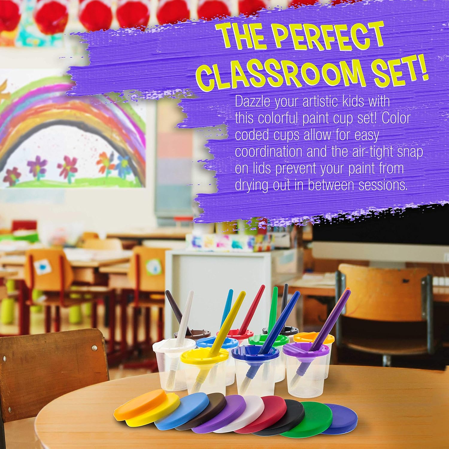U.S Ar Suppl 1 Piec Children' N Spil Pain Cup wit Colore Lid an 1 Piec Larg Roun Brus Se wit Plasti Handles