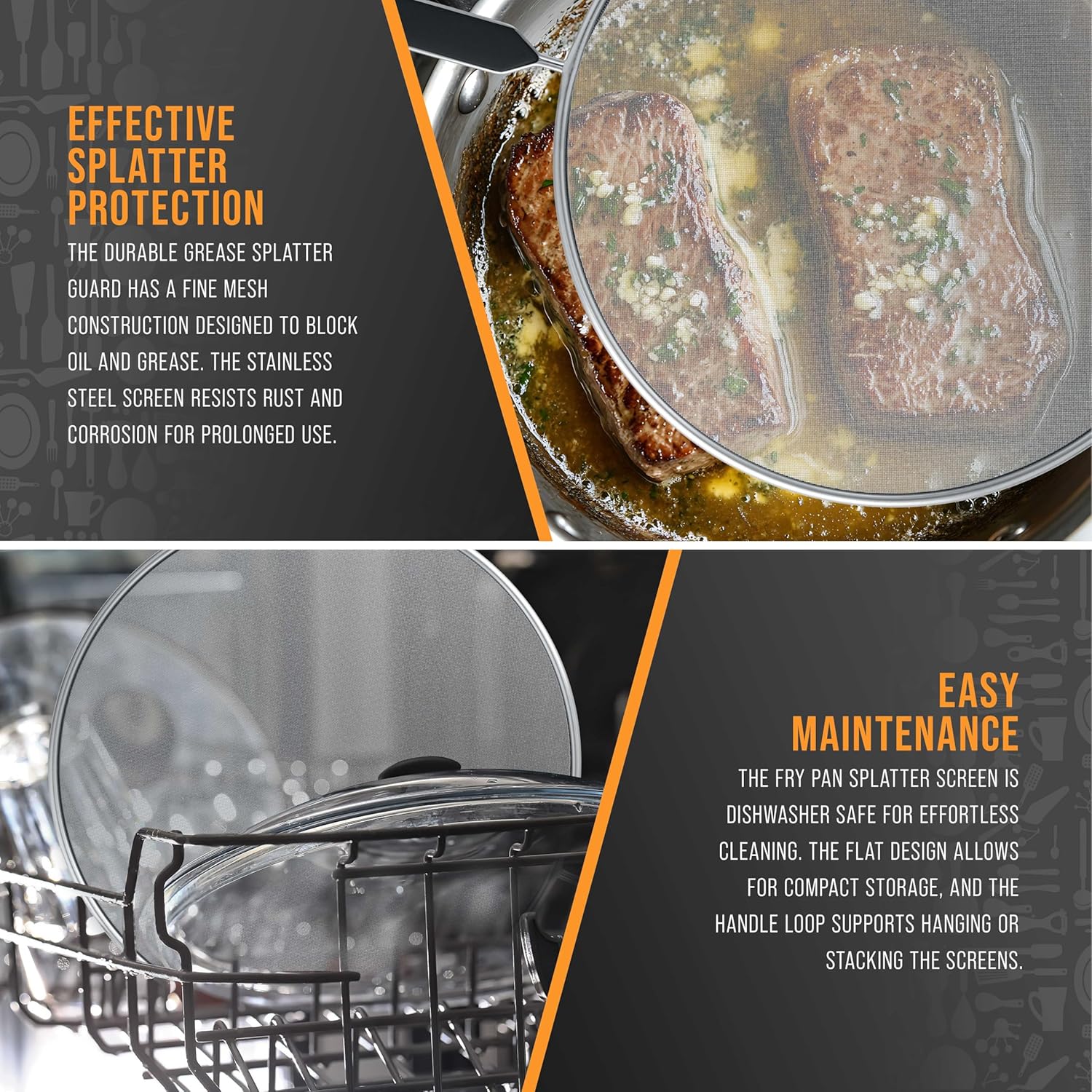 U.S. Kitchen Supply 4-Piece Stainless Steel Splatter Guard Set (13inch, 11.5inch, 10inch,8¡±) Fine Mesh Cover, Grease Oil, Splatter Screen for Frying Pan, Cooking Pots, with Comfort Grip Handles