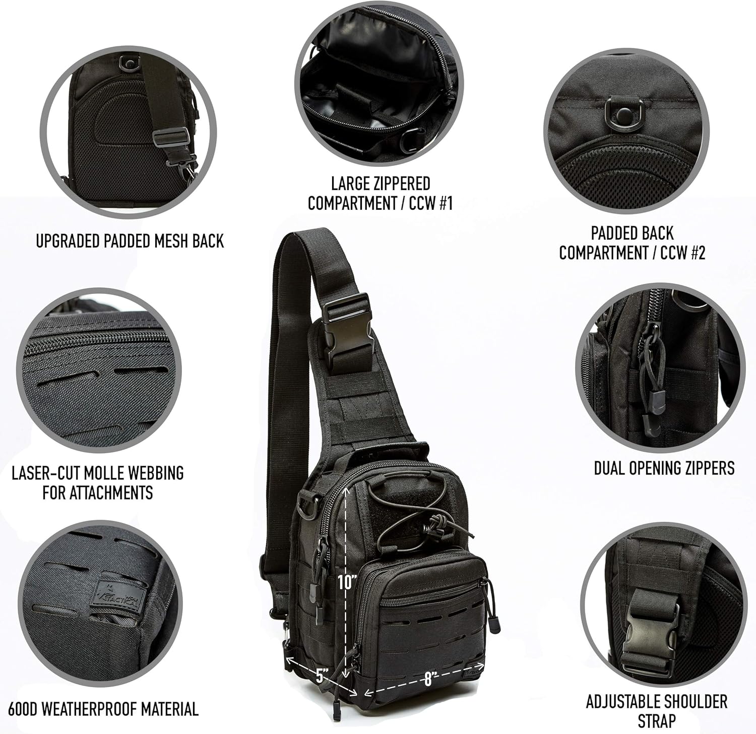 WOLF TACTICAL Compact EDC Sling Bag - Concealed Carry Shoulder Bag for Range, Travel, Hiking, Outdoor Sports