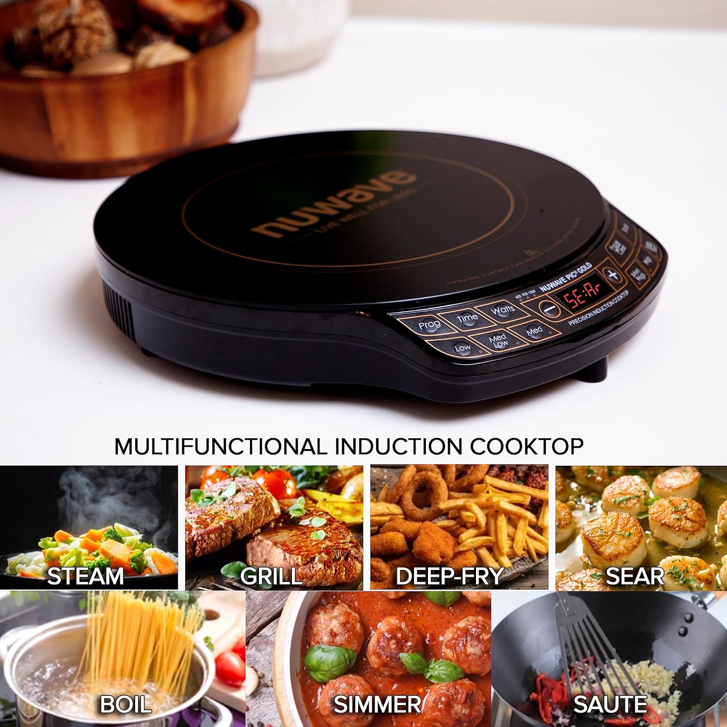 Nuwav Precisio Inductio Cookto Gold 12 Shatter-Proo Cerami Glas Surface Larg 8 Heatin Coil Portable 51Tem Setting 100¡ã t 575¡ãF Wattag Setting 600 900 an 150 Watts