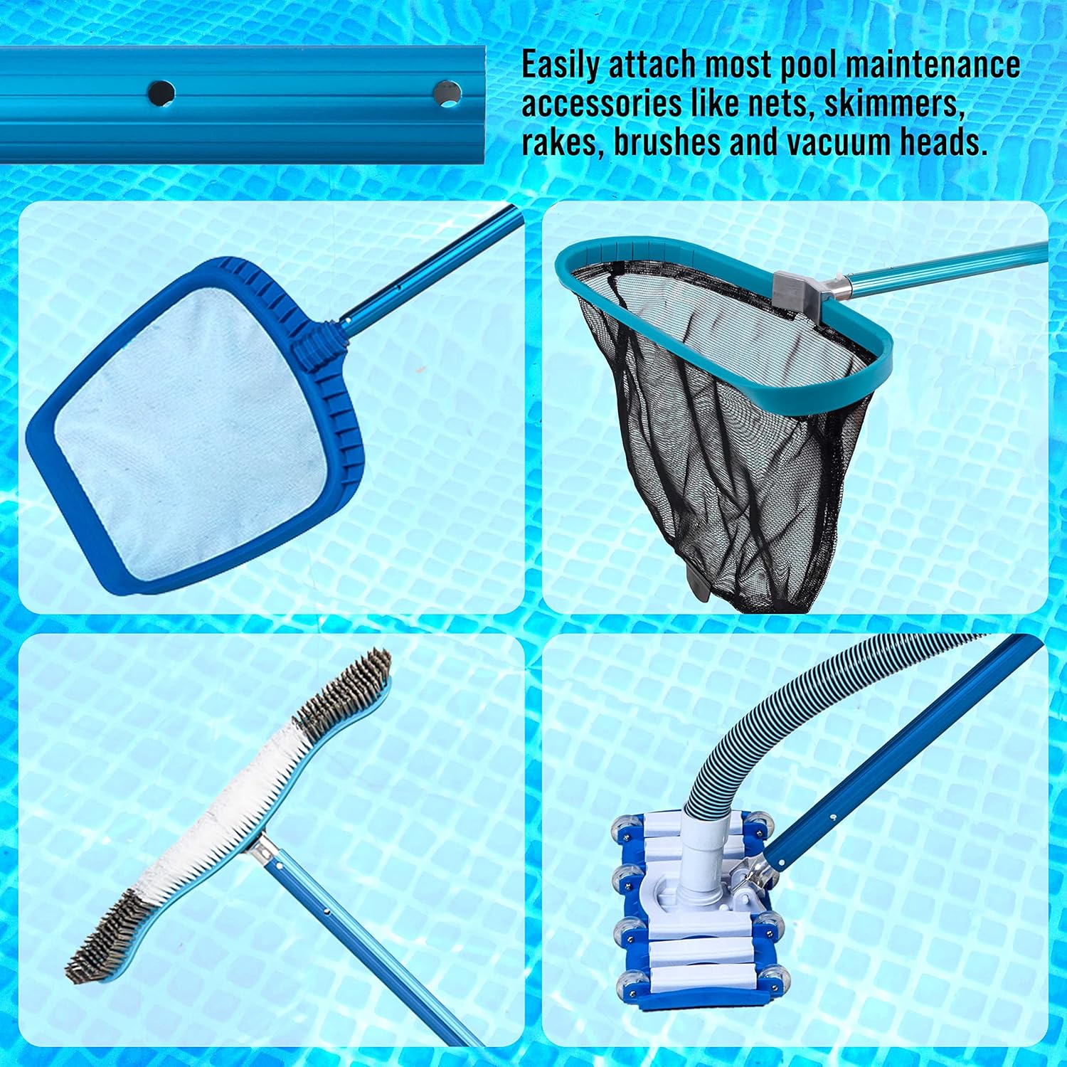U.S. Pool Supply 12 Foot Swimming Pool Pole Telescopic - Aluminum Pool Skimmer Pole Net, Rake, Brush, Vacuum Head Handle, Attach Cleaning Equipment Accessories, Adjustable 3 Piece Expandable Extension