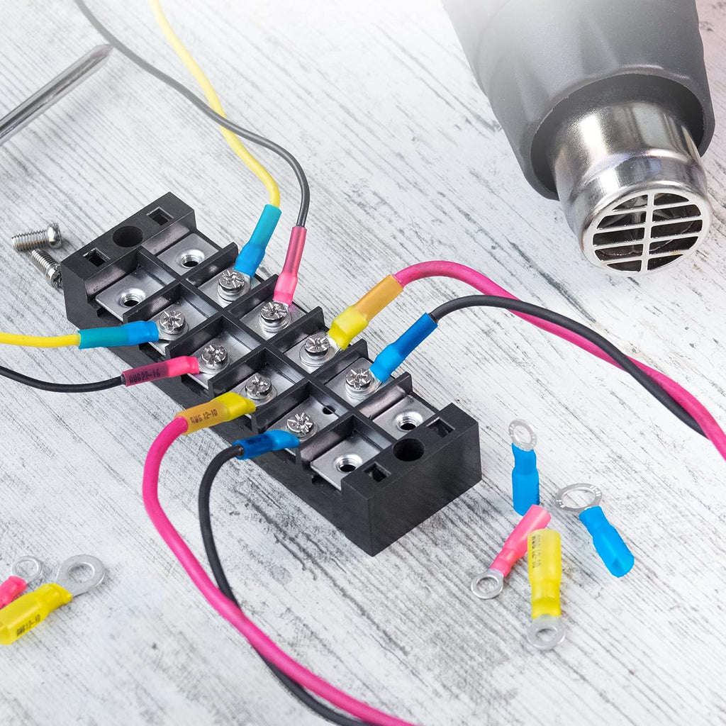 Wirefy 150 PCS Heat Shrink Ring Terminals 3/8inch - a Resistant Ring Connectors - Eyelet Wire Connectors - Red 22-16 AWG