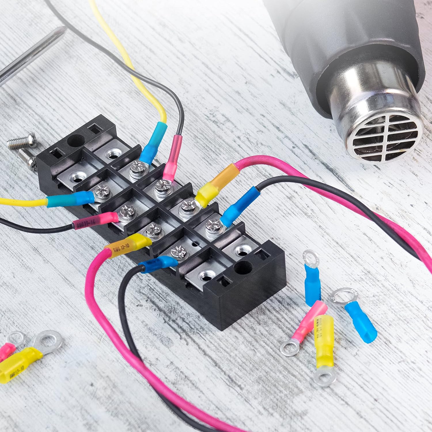 Wirefy 150 PCS Heat Shrink Ring Terminals 3/8inch - a Resistant Ring Connectors - Eyelet Wire Connectors - Red 22-16 AWG