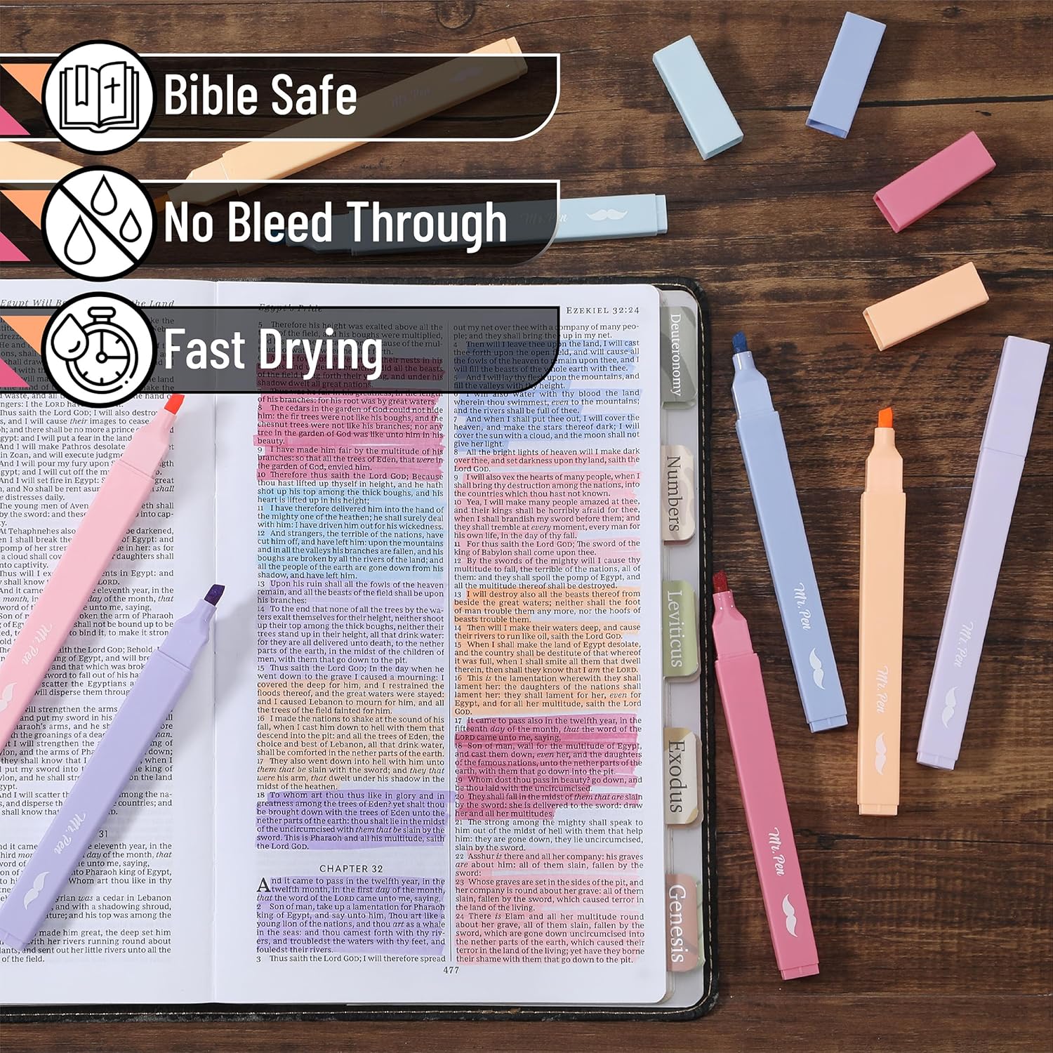 Aesthetic Highlighters, 8 pcs, Chisel Tip, Assorted Colors, No Bleed Bible Highlighter Pastel