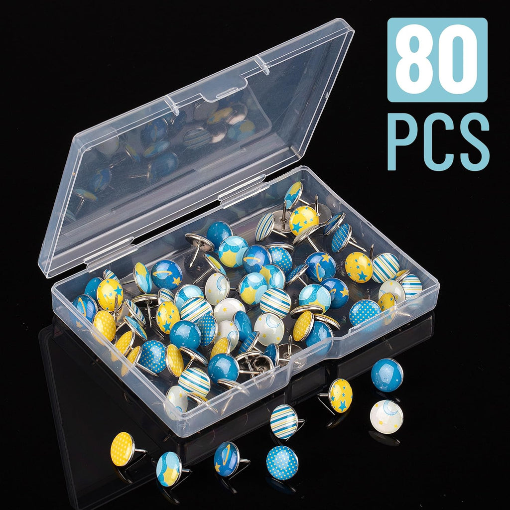Decorative Push Pins, 80 pcs, 8 Unique Designs(Sky Breeze), Cute Push Pins for Bulletin Board, Cute Thumb Tacks for Cork Board