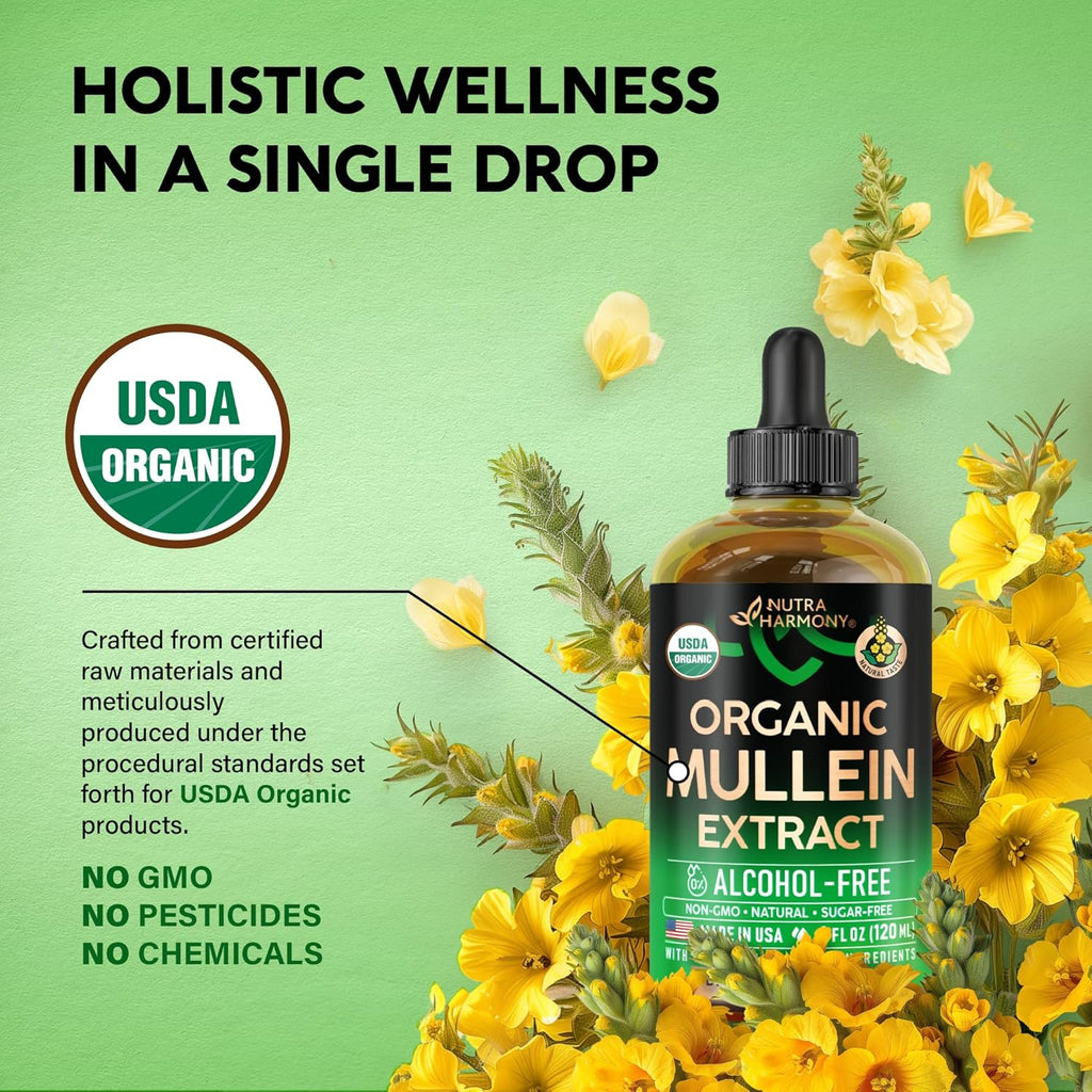 Mullein Drops for Lungs - USDA Organic Liquid - Mullein Leaf Extract Supplement - Made in USA - Lung Bronchial Cleanse for Smokers - Respiratory Health Support - As Tincture, Tea, Pills - Pack of 2