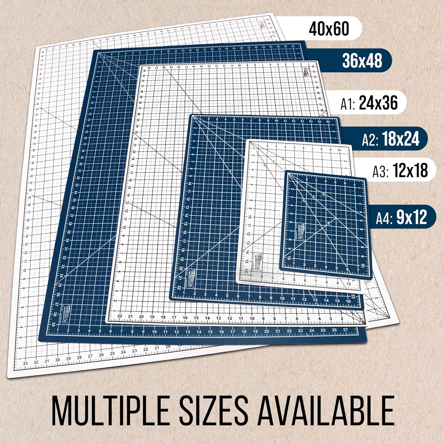 U.S. Art Supply 36inch x 48inch Self-Healing Cutting Mat 5-Ply - Double-Sided White/Blue Craft Mat, Non-Slip Cutting Mats for Crafts, Sewing, Quilting, Scrapbooking
