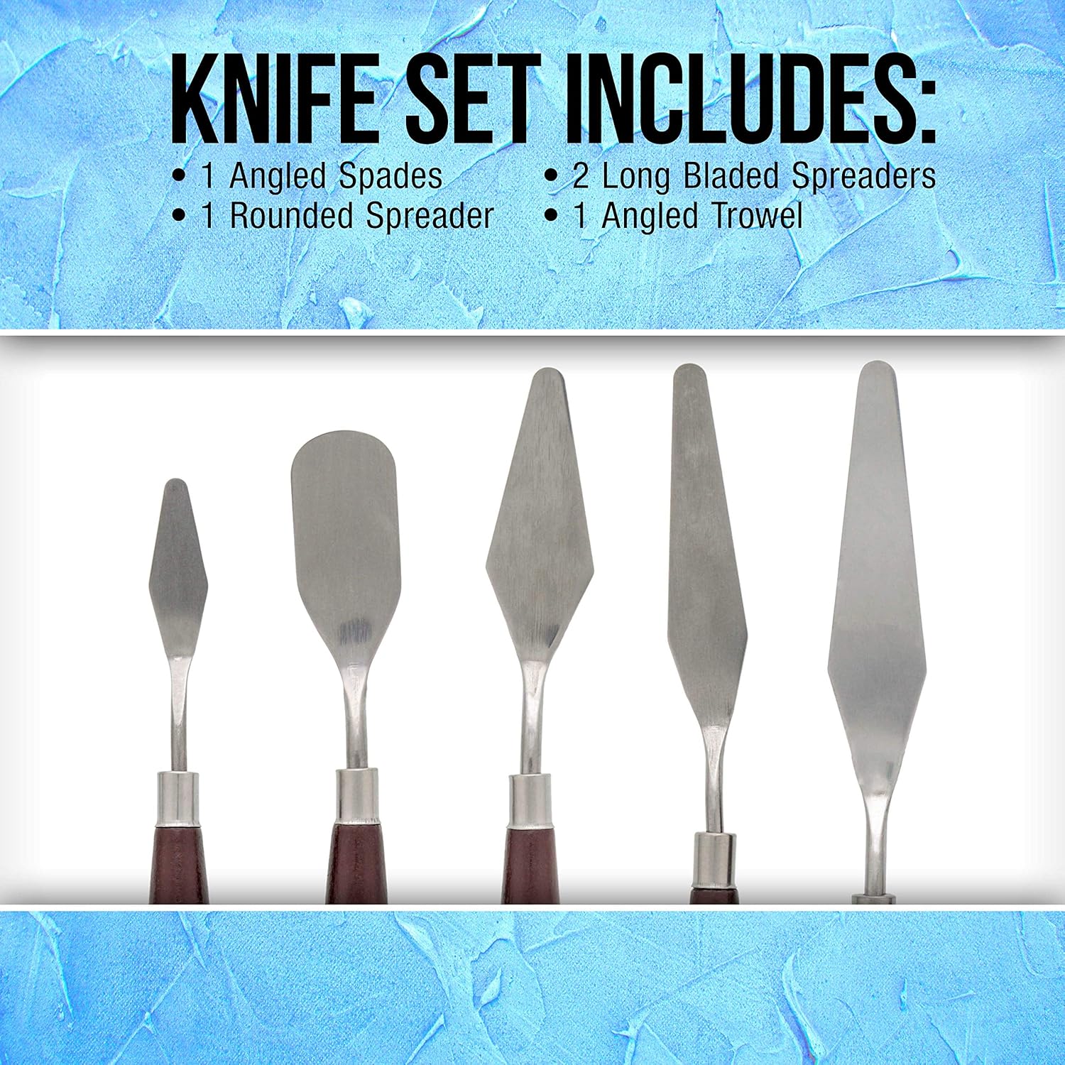 U.S Ar Suppl 5-Piec Stainles Stee Palett Knif Se fo Acryli Paintin Pain Spatul Tool fo Oil Canva Ar Paintin Knive fo Mixing Texturin Palle Knive fo Ar Cake