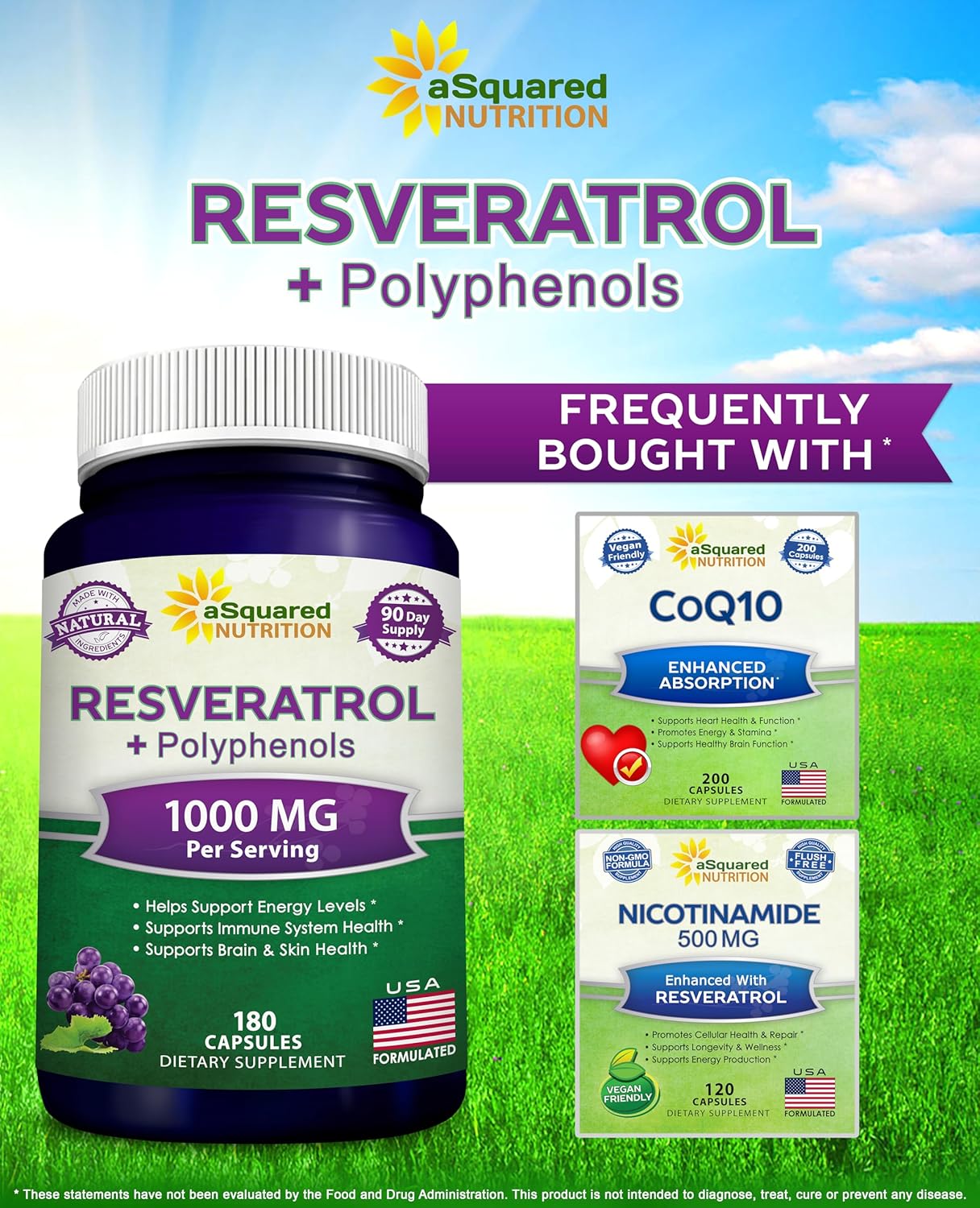 aSquare Nutritio Natura Resveratro wit Re Win Extrac 18 Capsule Tran Resveratro Antioxidan Supplemen Pill fo Pur Hear Healt Extr Strengt Trans-Resveratrol