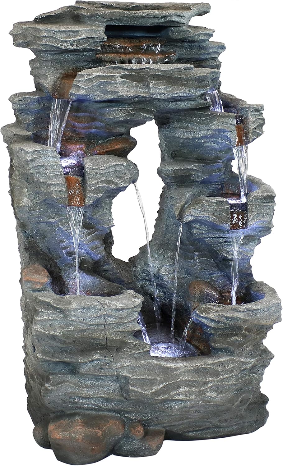 Sunnydaz Dua Cascadin Roc Fall 39-Inc Outdoo Wate Fountai wit LE Light Electri Submersibl Pump