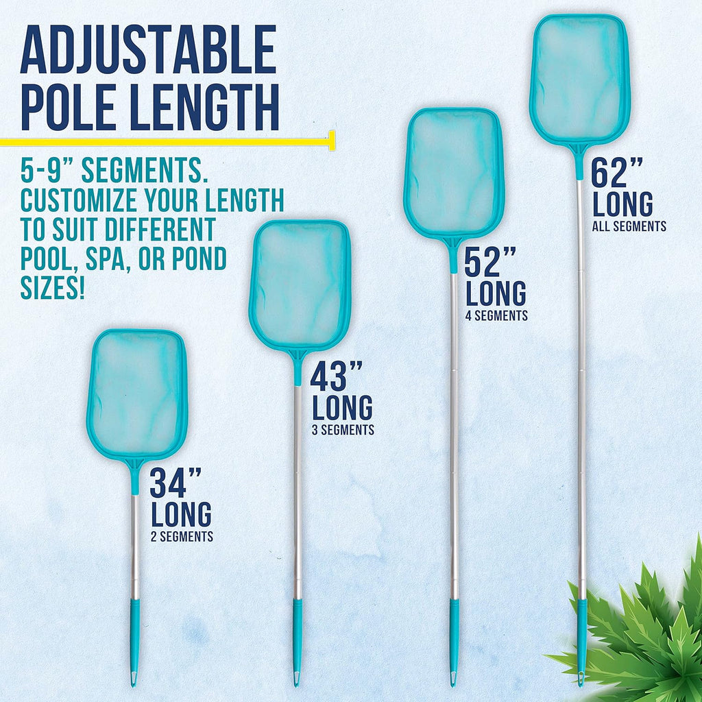 U.S. Pool Supply Swimming Pool 4 Foot Leaf Skimmer Net with 4 Connecting Aluminum Pole Sections - Fine Mesh Netting for Fast Cleaning of Debris - Clean Spas Ponds