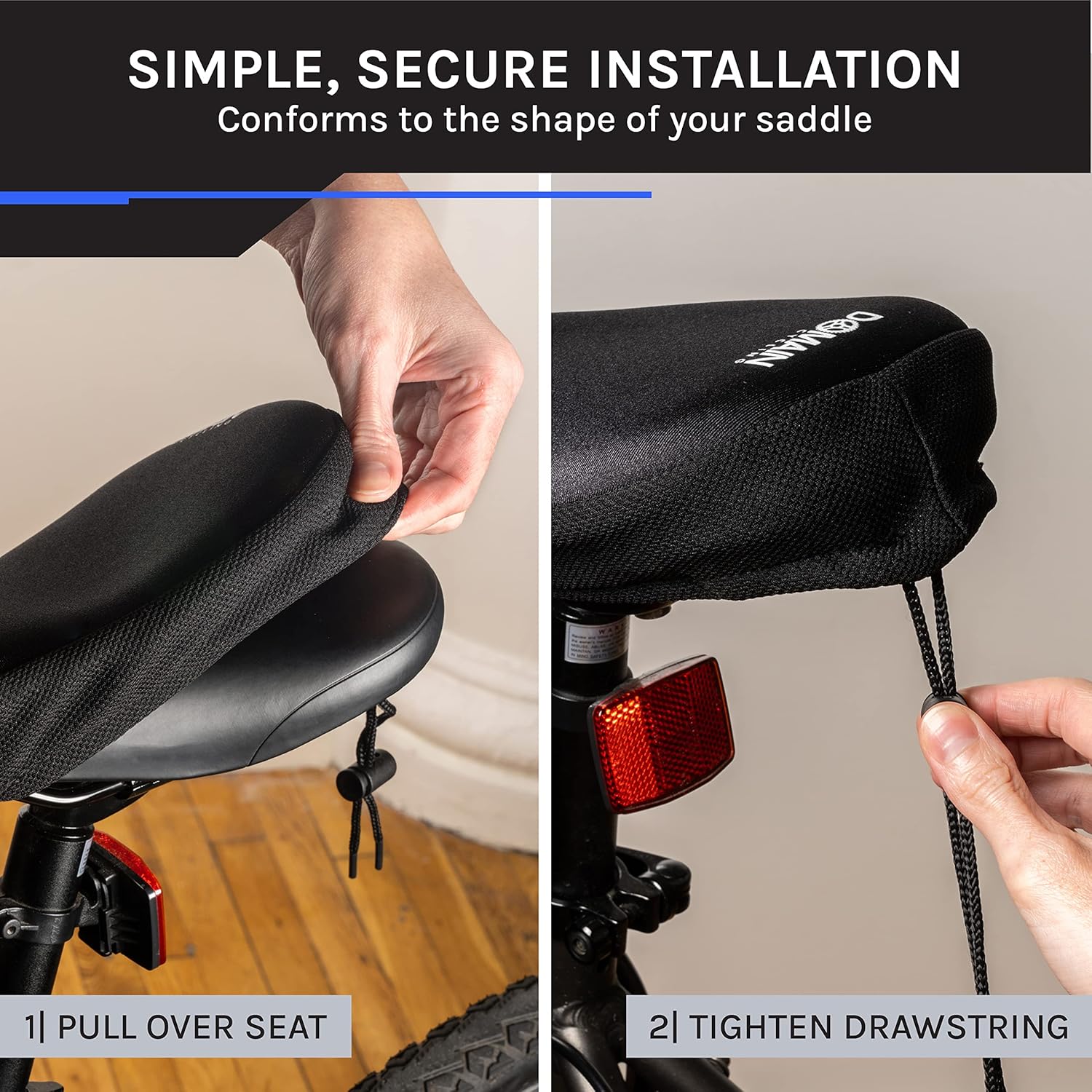 Domain Cycling Bike Seat Cushion - Ultimate Comfort, Fits Peloton Seat Cushion and Most Exercise and Spin Bikes, Padded Gel Bike Seat Cover to Make Peloton Bicycle Seat Comfortable, 10.5¡±x7¡±