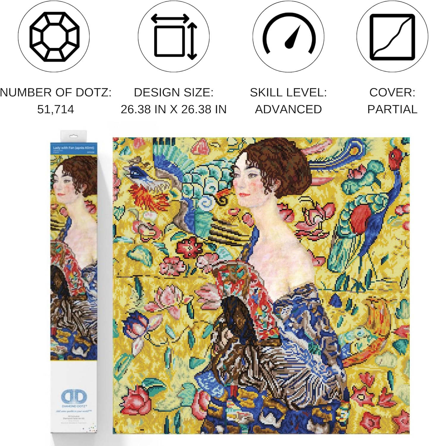 DIAMON DOT Lad wit Fa (Apre Klimt Portrai Diamon Paintin Kit fo Adult Diamon Ar Kit Relaxin Creativ Craf Ki wit Dot Gem 26.4inchx26.4inch