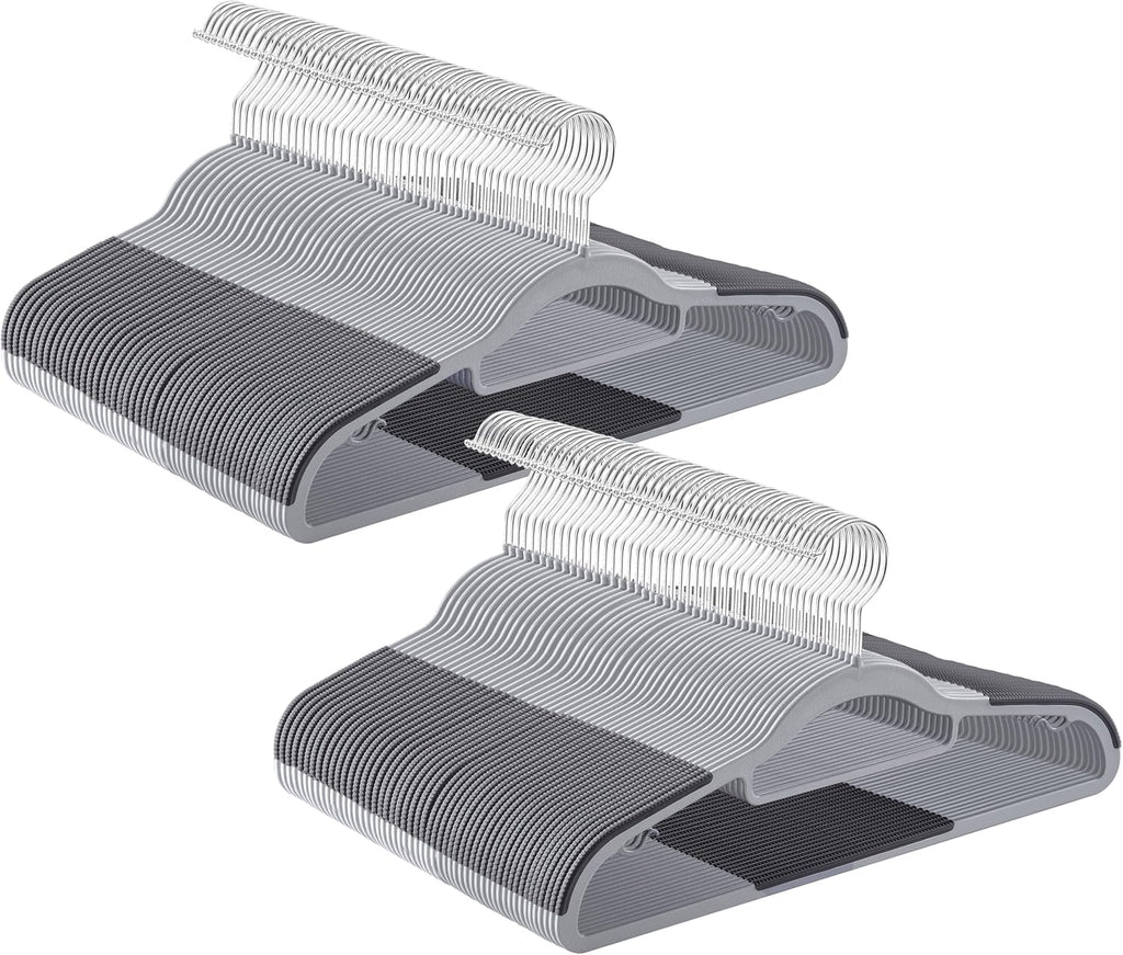 Pack of 100 Coat Hangers, Space-Saving Plastic Clothes Hangers, Non-Slip, 0.2 Inches Slim, 16.5 Inches Wide, 360¡ã Swivel Silver Hook, Light and Dark Gray UCRP020G010