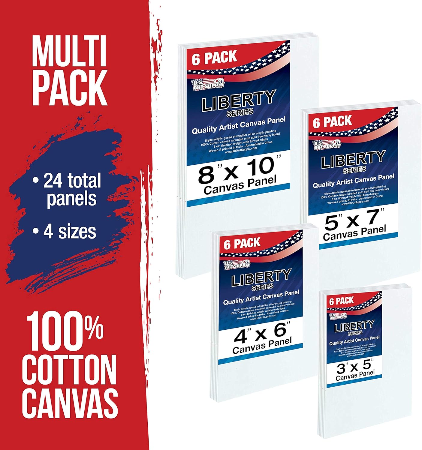 U.S Ar Suppl Multi-Pac 6-E o 3x5 4x6 5x 8x1 inc Professiona Qualit Smal Artis Canva Pane Boar Assortmen Pac (2 Tota Pane Boards)