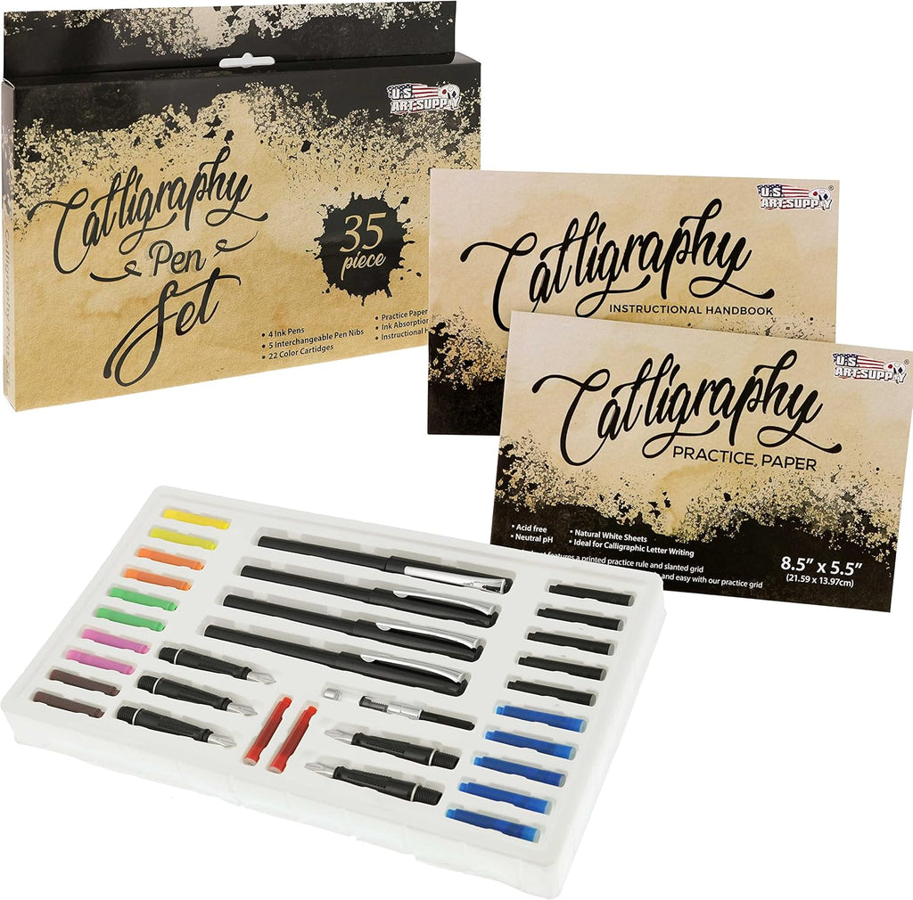 U.S Ar Suppl 35-Piec Calligraph Pe Se  Pens Nibs 2 Inks Include Calligraph Pen fo Writing Beginner Handboo Practic Pape Pad
