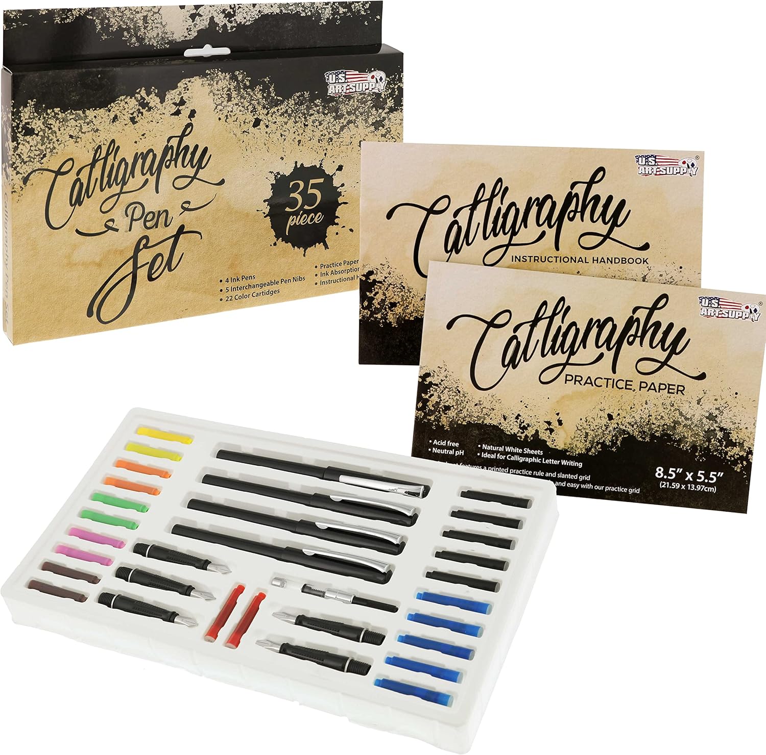 U.S Ar Suppl 35-Piec Calligraph Pe Se  Pens Nibs 2 Inks Include Calligraph Pen fo Writing Beginner Handboo Practic Pape Pad