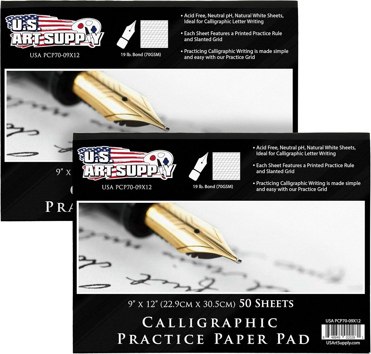 U.S Ar Suppl (Pac o Pads 9inc 12inc Premiu Calligraphi Practic Pape Pad 1 Poun Bon (70gsm) Pa o 50-Sheets Calligraph Pape wit Printe Practic Rul an Slante Grid