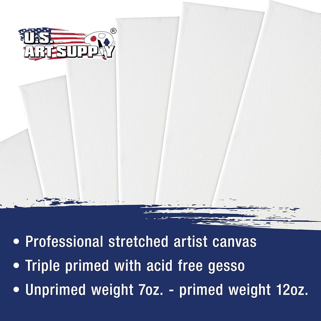 U.S. Art Supply Professional Quality Stretched Canvas, Multipack of 10 Small Sizes, 2 Each 4x4, 5x7, 8x10, 9x12, 11x14 Inches - 12-Ounce Primed, 3/4inch, 100% Cotton - Painting, Acrylic Pouring, Oil