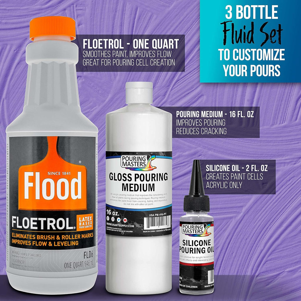 U.S Ar Suppl  Quar Floetro Additiv Pourin Suppl Pain Mediu Delux Ki fo Mixing Epoxy Resi Silicon Oil, an 1 Ounc Plasti Cups Min Paintin Stands Sticks Pallet Knifes