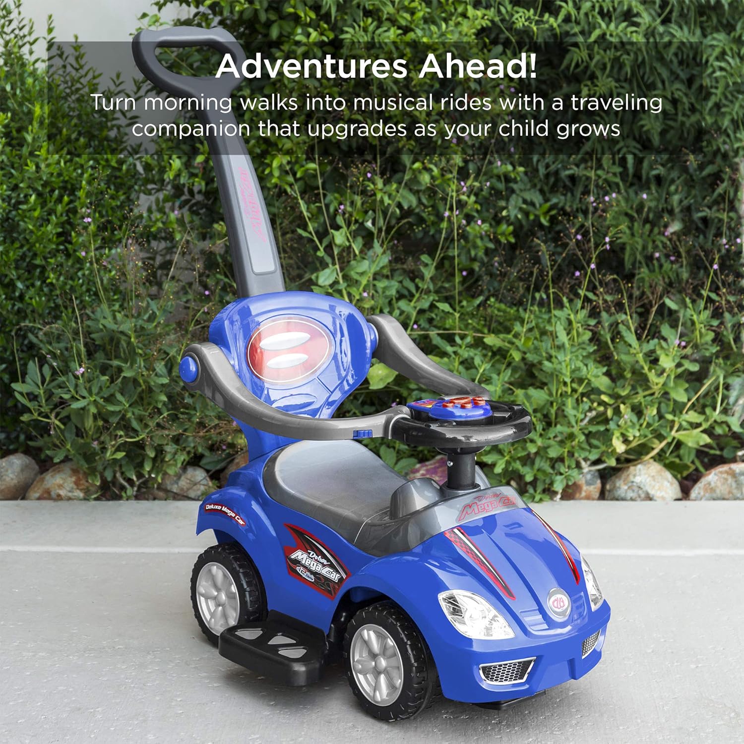 Best Choice Products Kids 3-in-1 Push and Pedal Car Toddler Ride On w/Handle, Horn, Music - Blue