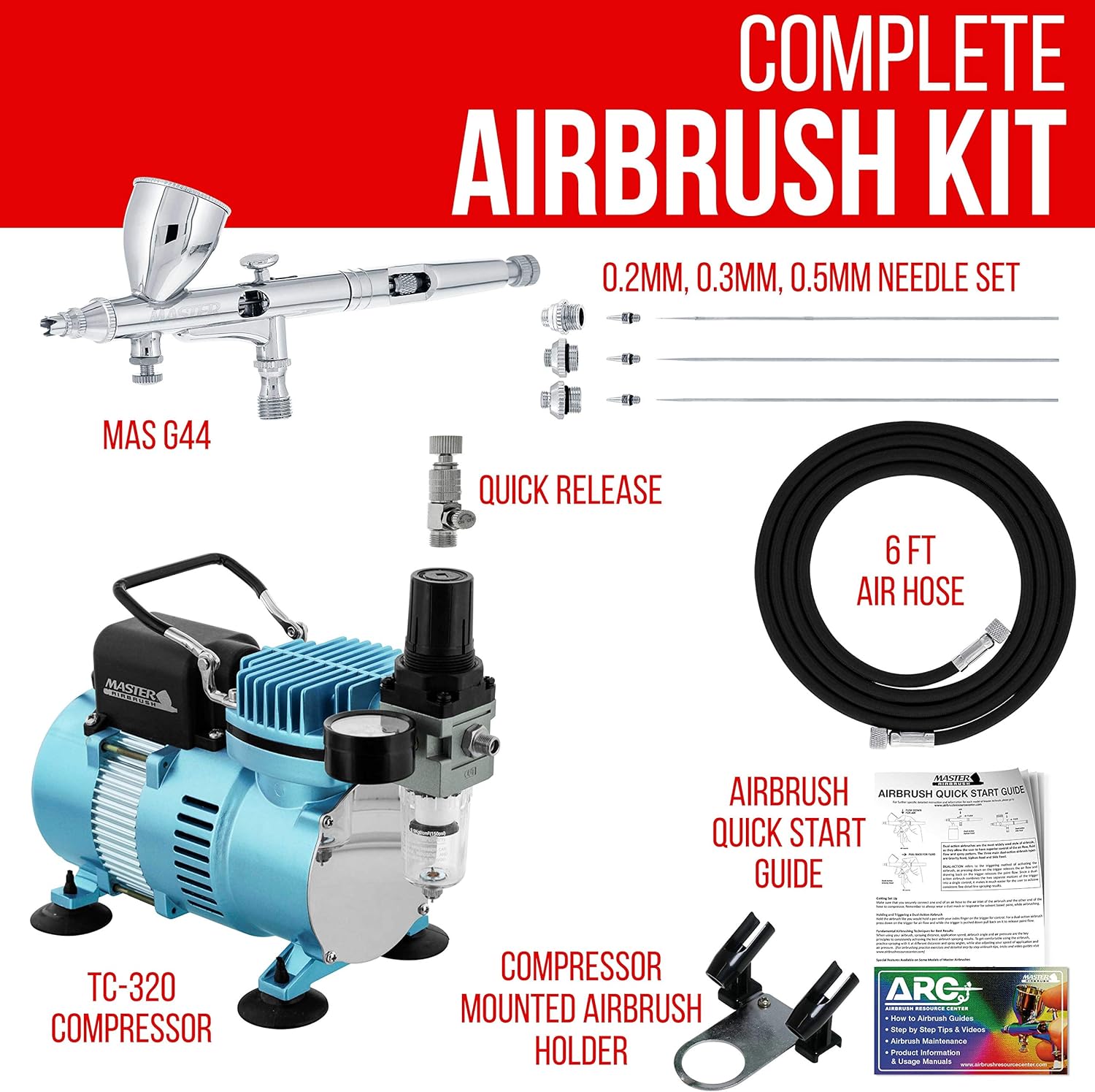 Maste Airbrus Coo Runne I Dua Fa Ai Compresso Syste Ki wit G44 Fin Detai Contro Gravit Fee Dual-Actio Airbrus Pr Se wit 0.2 0.3 0. m Tips How-T Guid Hobby Auto Cake
