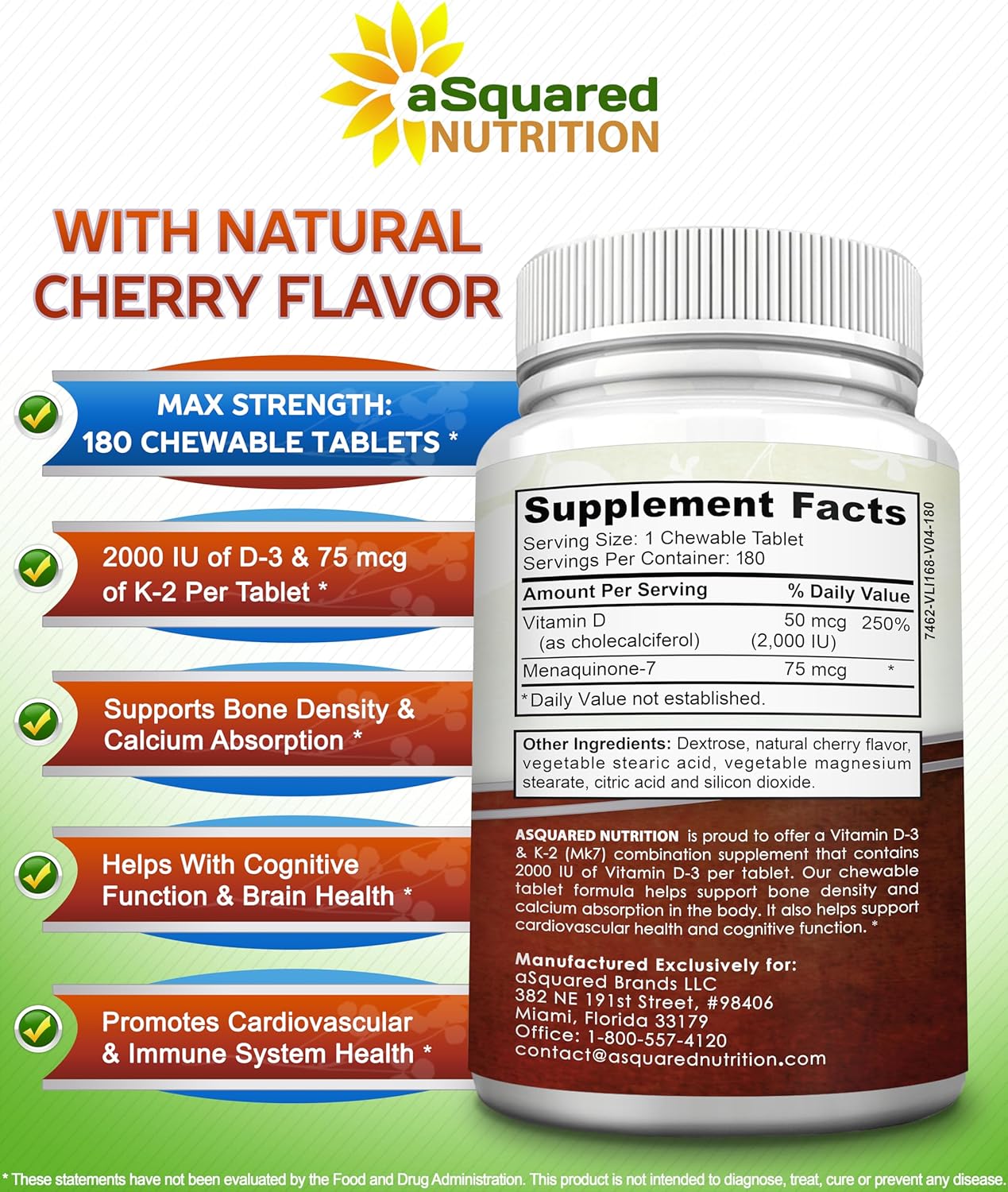 aSquare Nutritio Vitami D wit K Supplement-18 Chewabl Tablets Ma Strengt D- Cholecalcifero K- MK t Suppor Health Bones Teeth Hear -Antioxidan D K MK- Energ Formul Adults