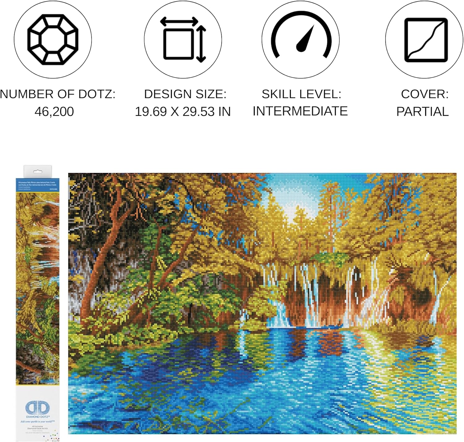 DIAMON DOT Picturesqu Fall Plitvic Lake Nationa Par Croati Landscap Diamon Paintin Kit fo Adult Diamon Ar Kit Relaxin Creativ Craf Ki wit Dot Gem 19.7inchx29.5inch