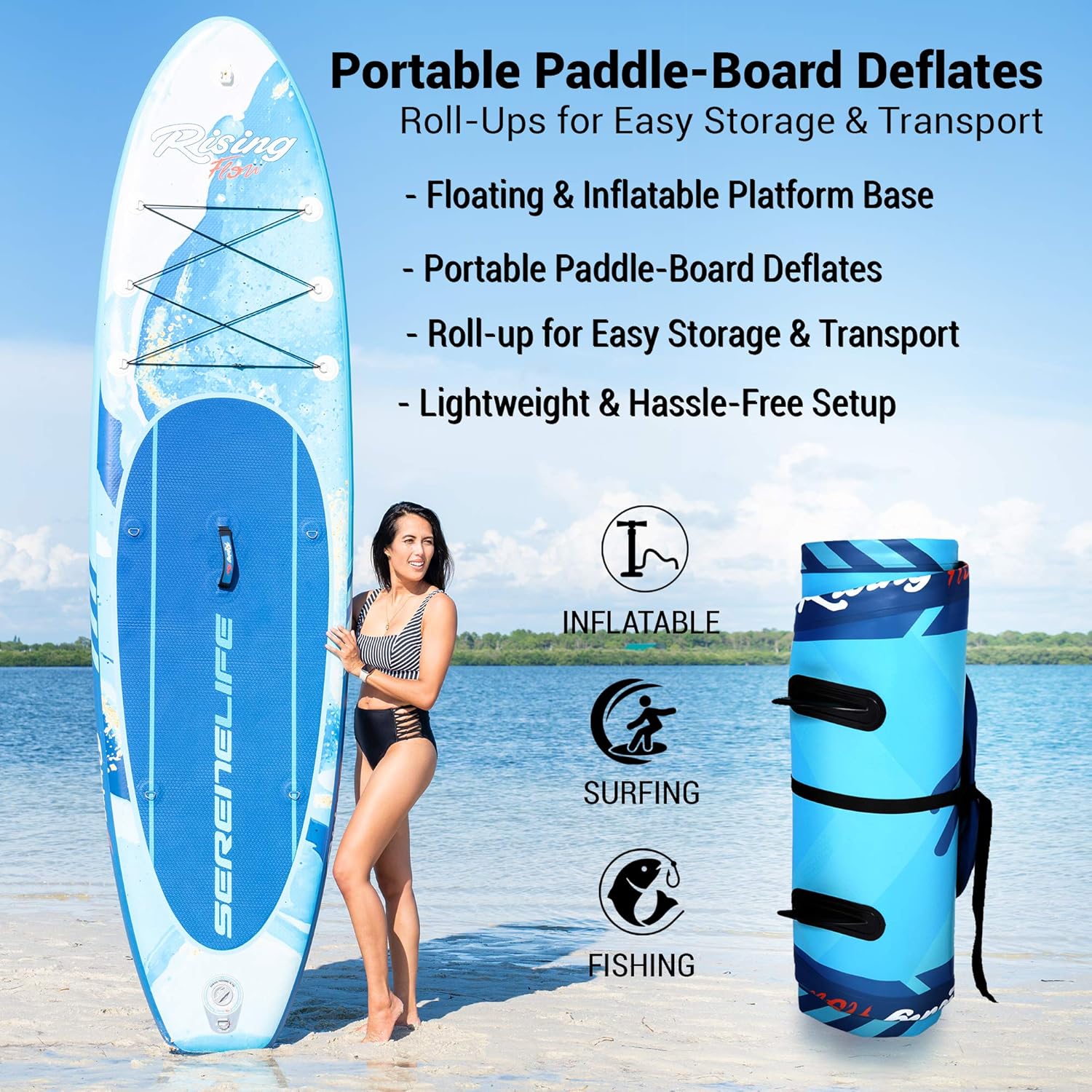 Stand Up Inflatable Paddle Board with Premium SUP Accessories ¨C Wide Stable Design with Non-Slip EVA Deck Pad for Adults and Youth of All Skill Levels