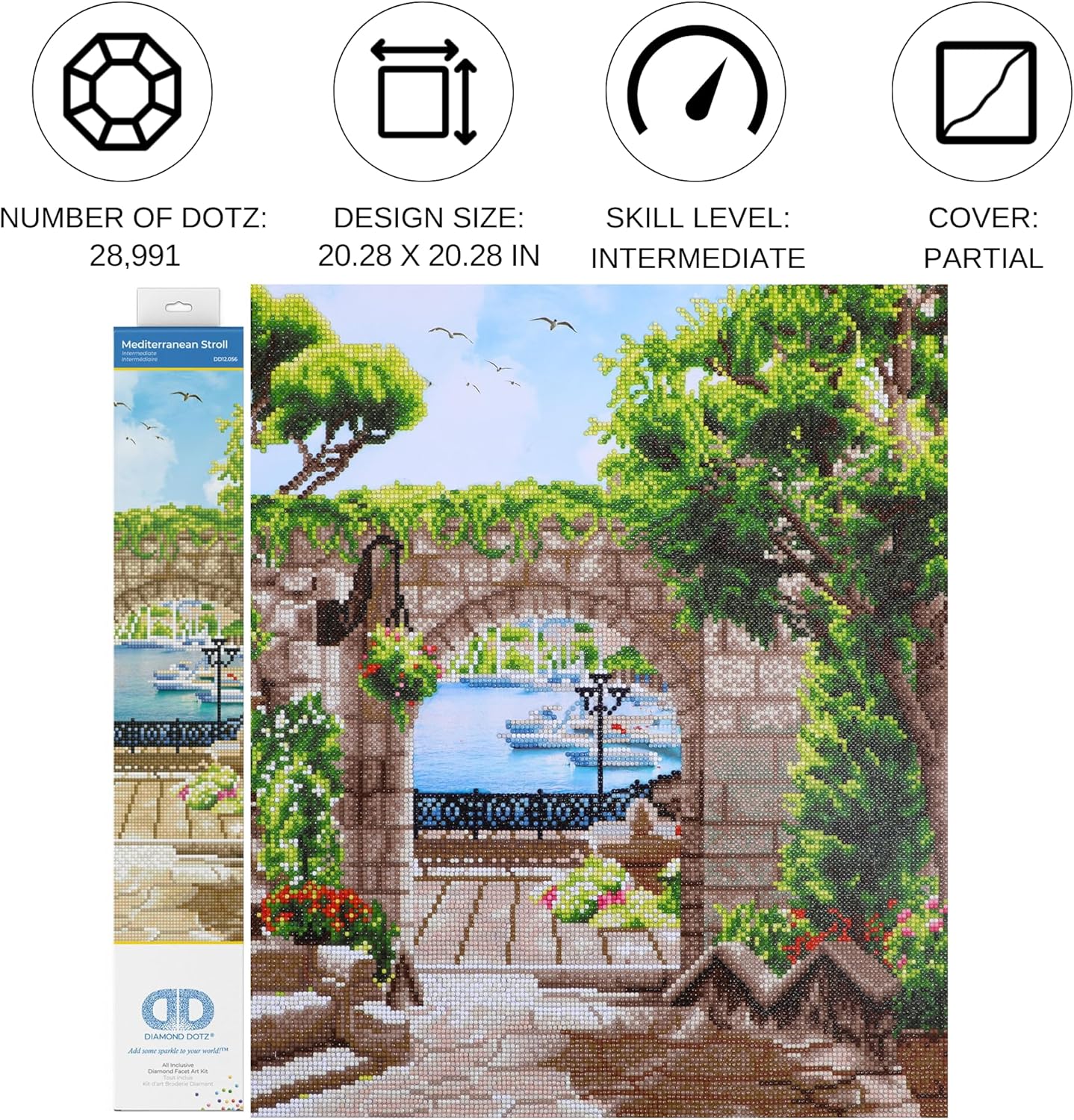DIAMON DOT Mediterranea Strol Landscap Diamon Paintin Kit fo Adult Diamon Ar Kit Relaxin Creativ Craf Ki wit Dot Gem 20.3inchx20.3inch