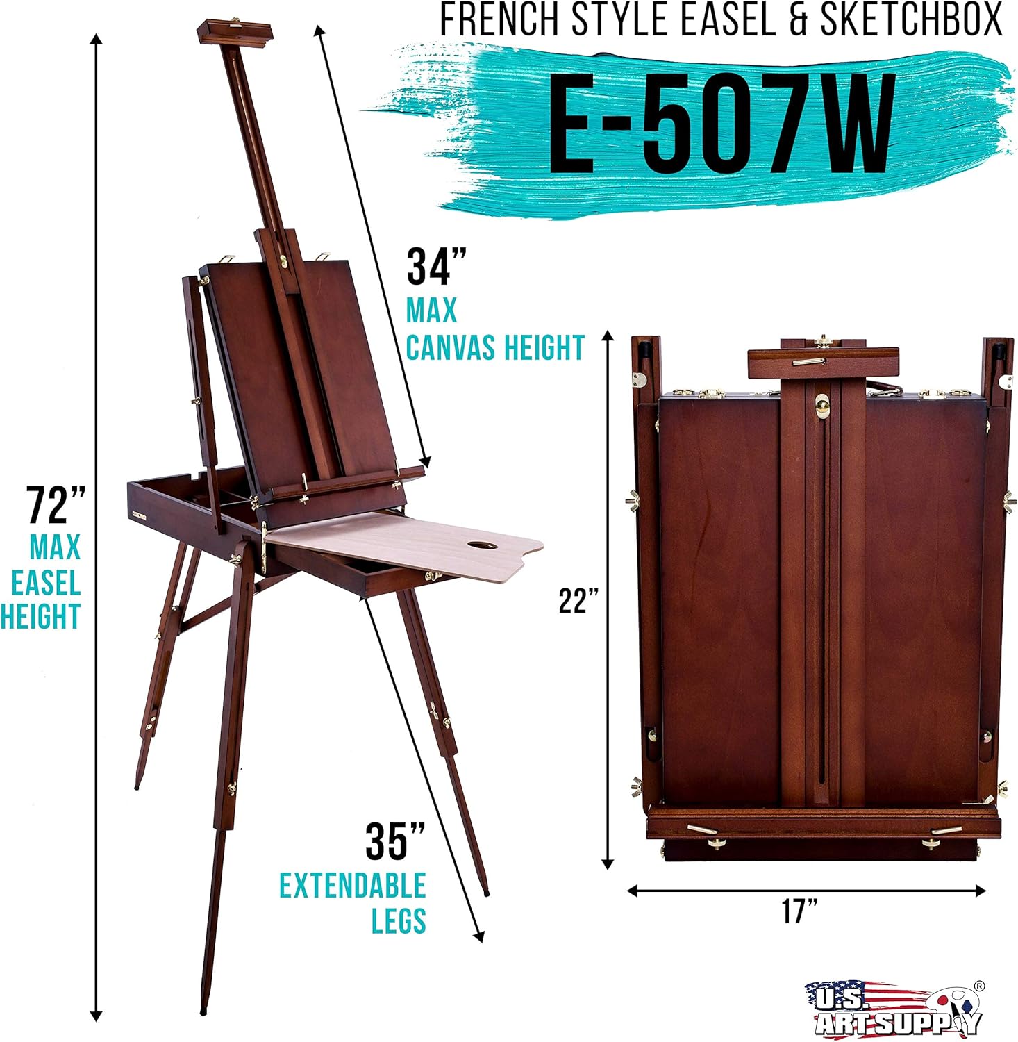 U.S Ar Suppl Larg Walnu Frenc Easel Adjustabl Plei Ai Easels Beechwoo Sketchbo Tripo fo Fiel Studi Paintin Ease fo Adults Drawing Displa Portabl wit Drawe Palette
