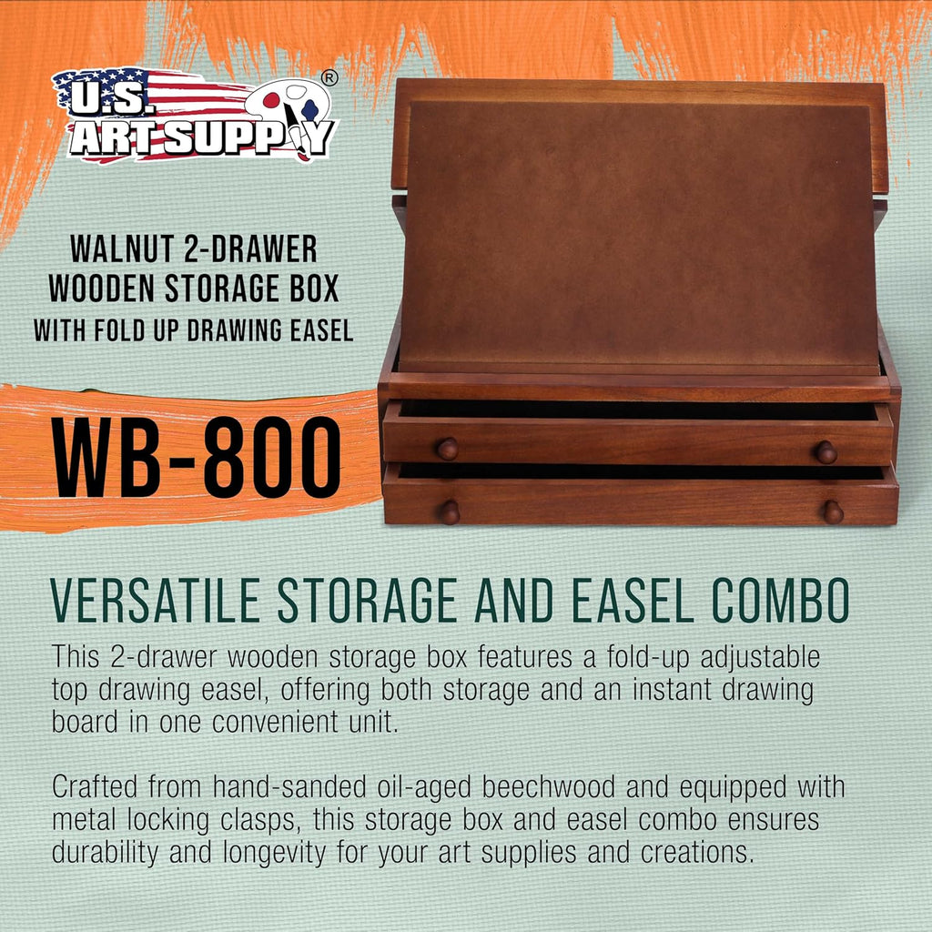 U.S Ar Suppl 2-Drawe Artis Too Suppl Bo wit Lockin Clasp Fold-U Drawin Ease Walnu Colo Ar Bo fo Artis Supplies Brushes Pencils Erasers Too Storag Organize Case