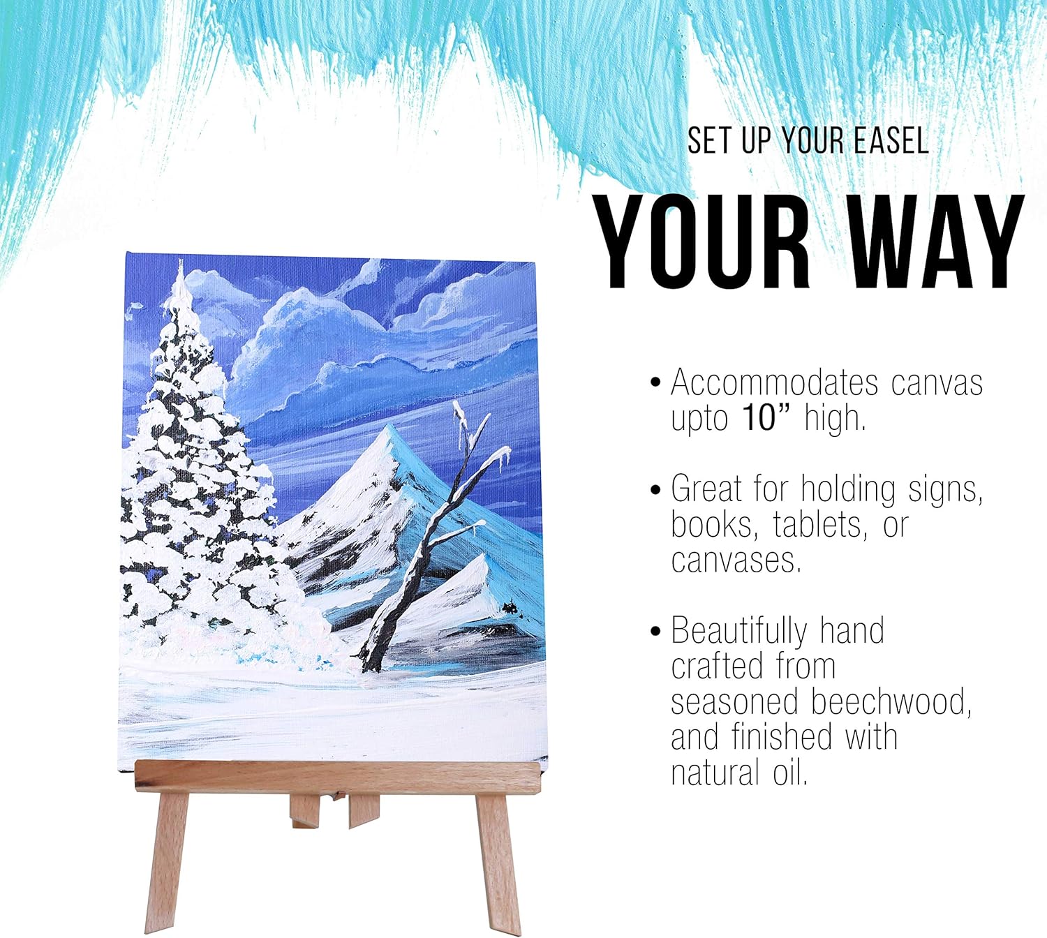 U.S. Art Supply 11inch Small Tabletop Display Easel - Beechwood Artist A-Frame Display Stand, Wooden Easel for Painting, Canvas Stand, (Pack of 1) Classrooms Events Photo Picture Sign Holder