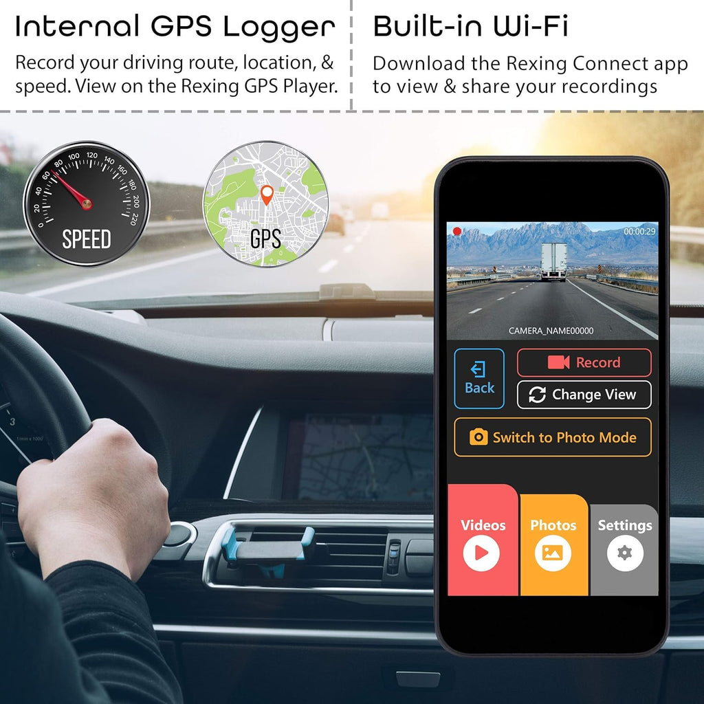 Rexin V Dua Camer Fron an Insid Cabi Ful H 1080 wit WiF an Built-i GPS