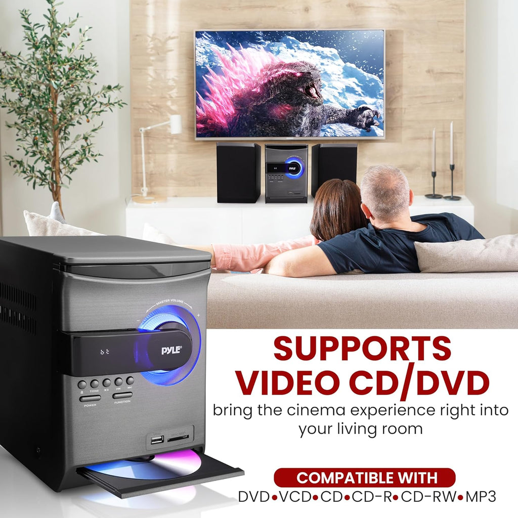 Pyle Home Stereo Shelf System ¨C 30W Bluetooth CD Player with FM Radio, USB/SD Playback, Dual 2-Way Speakers, Remote Control, Clear Sound Audio System for Home Entertainment ¨C (Black) PHSKR24