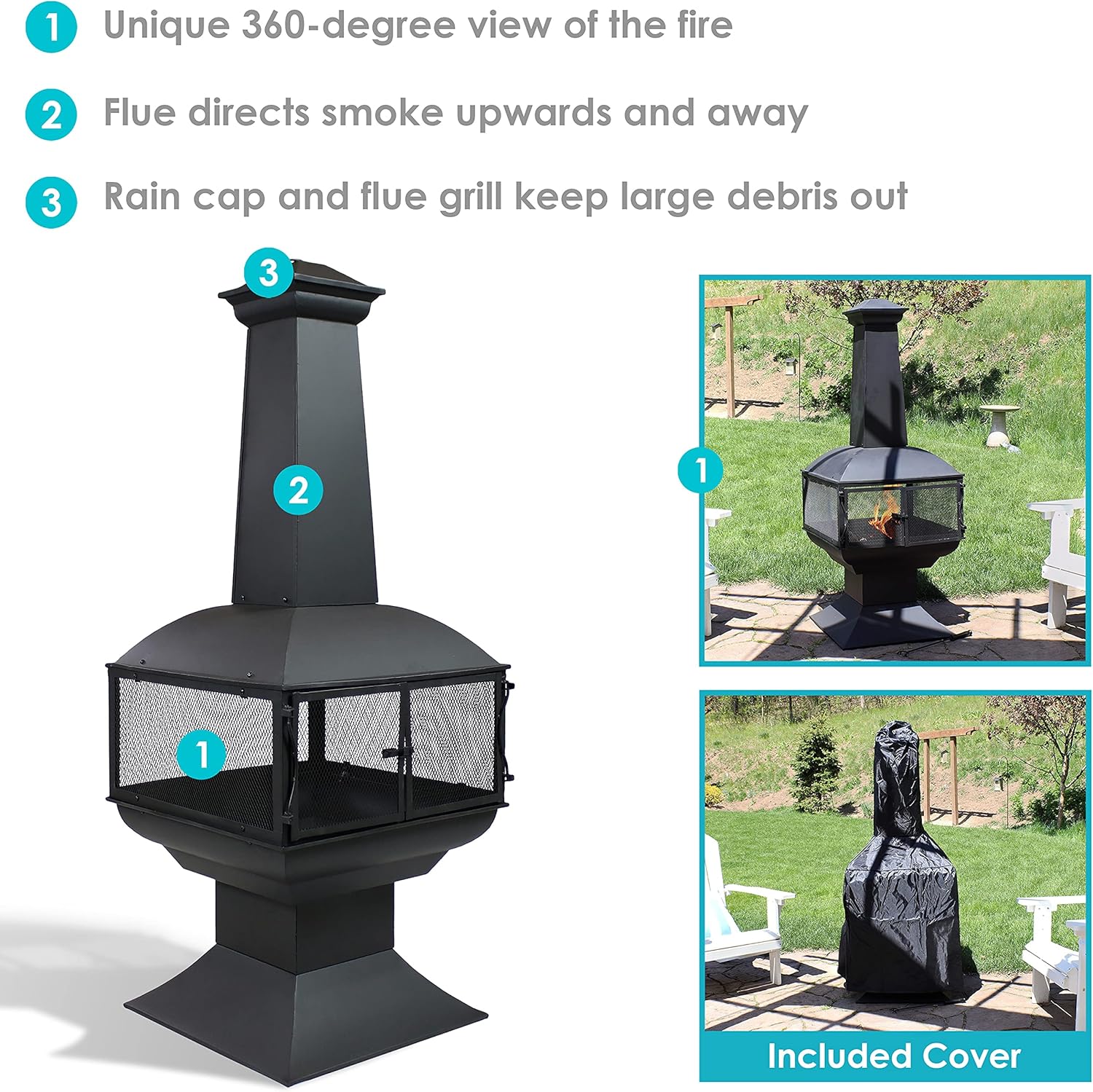 Sunnydaz Larg Chimine Outdoo Fireplac Outdoo Fireplac wit Chimne Fir Pi fo Pati Grat an Poke Included