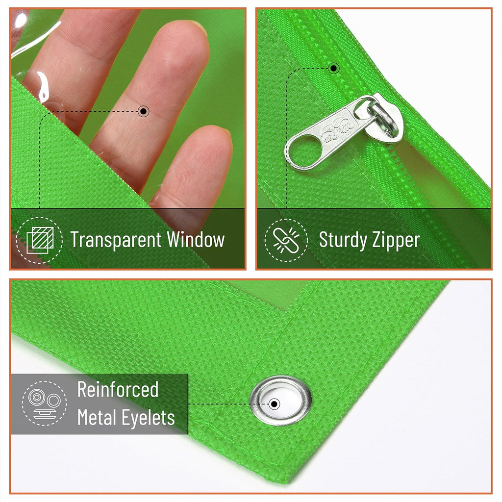 2 Pack Pencil Pouch - Green and Orange Flat Zipper Pouch for 3 Ring Binder