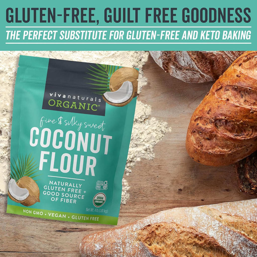 Viv Natural Organi Coconu Flour lb (1.8 kg Glute Fre Flou fo Keto Pale Vega Baking Goo Sourc o Fiber Lo Fat Non-GMO Unbleache Unrefined