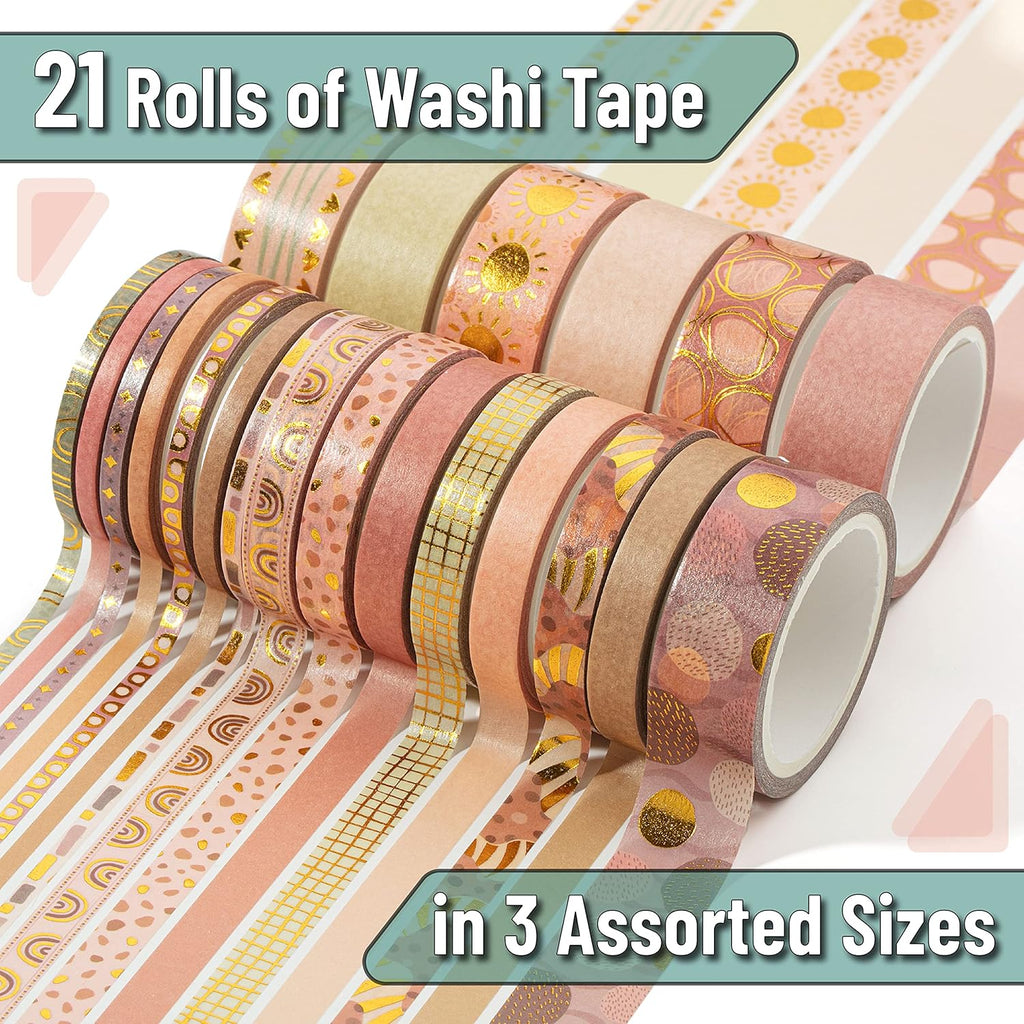 Mr. Pen - Boho Design Washi Tape Set, 21 Roll, Decorative & Cute Tape for Journaling & Scrapbooking