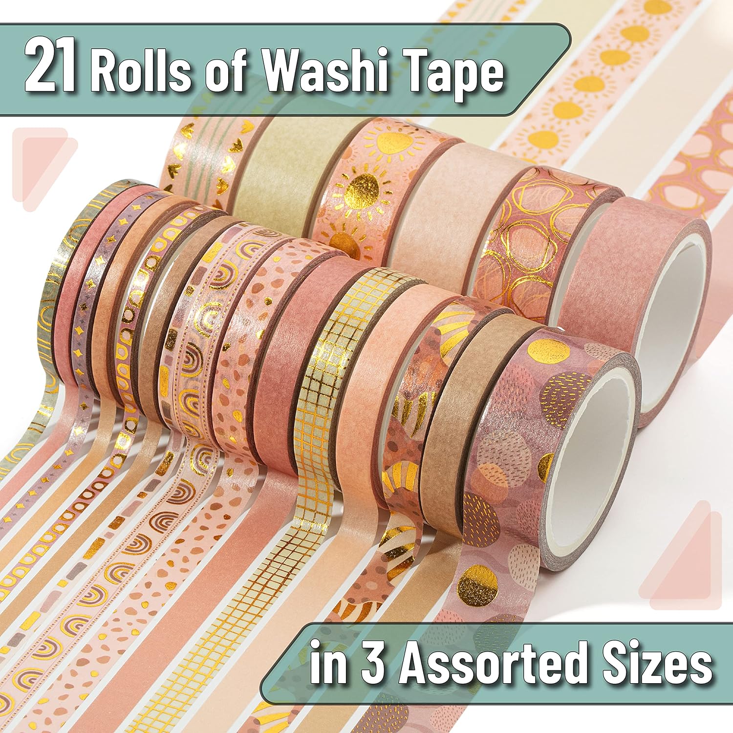 Mr. Pen - Boho Design Washi Tape Set, 21 Roll, Decorative & Cute Tape for Journaling & Scrapbooking