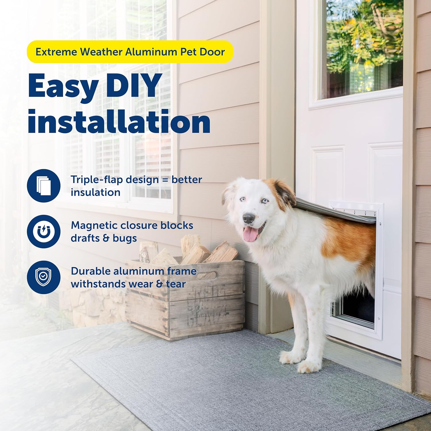 PetSafe Extreme Weather Aluminum Pet Door - Energy-Saving Thermal Barrier Pet Flap with Slide-in Door Locking Secure Flap Cover - for Dogs Up to 100 Lb - Large