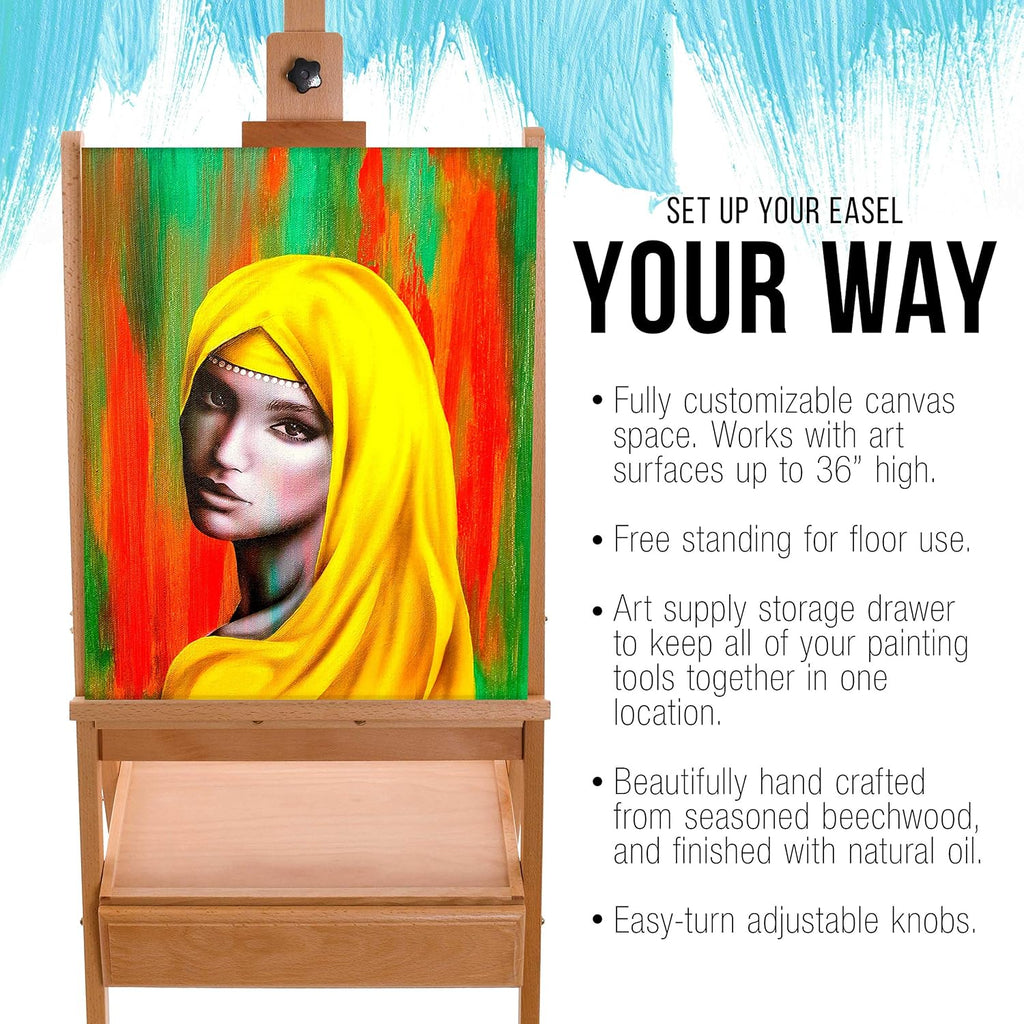 U.S Ar Suppl Larg Woode H-Fram Ease wit Storag Drawe Shel Adjustabl Mas t 75inch Studi Artis Ease fo Painting Drawing Sketching Canva Holder Sturd Beechwood