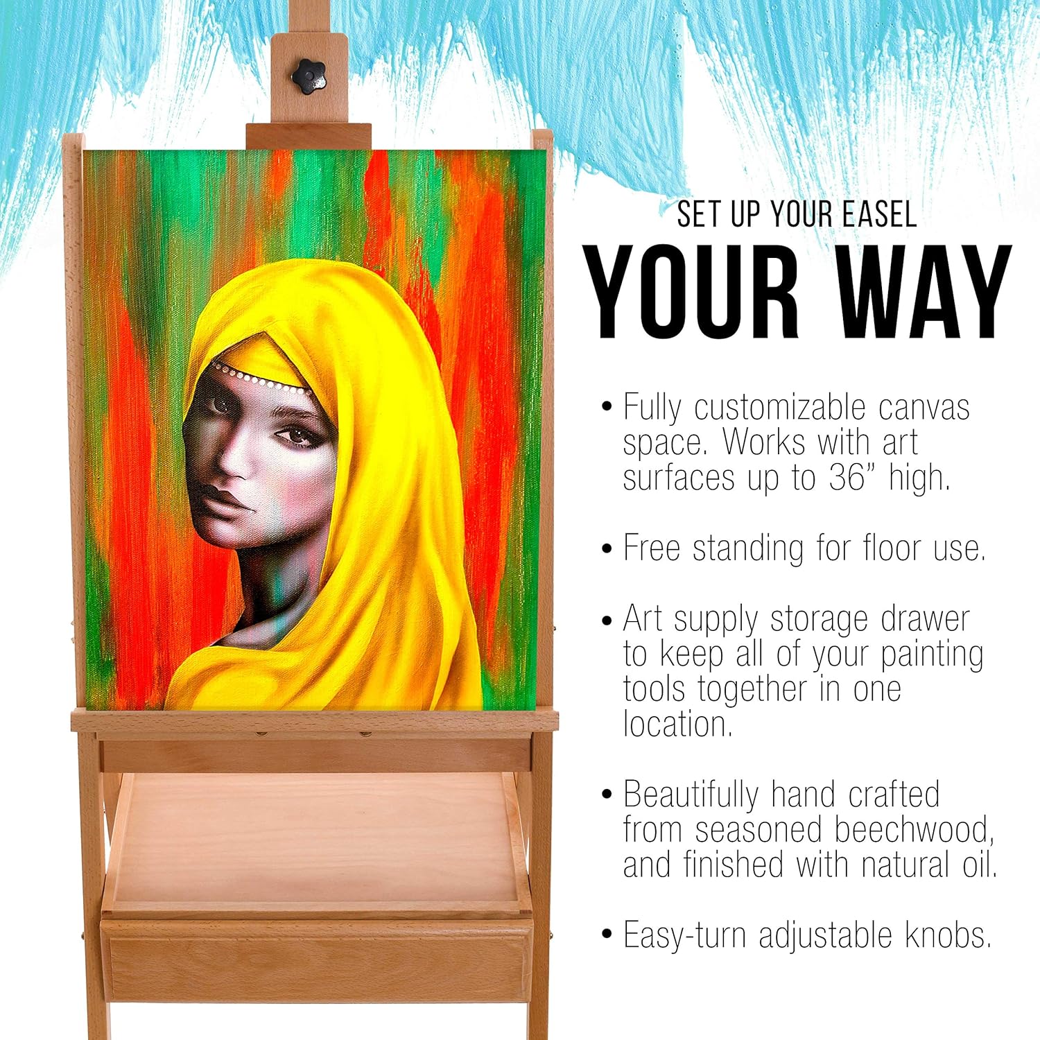 U.S Ar Suppl Larg Woode H-Fram Ease wit Storag Drawe Shel Adjustabl Mas t 75inch Studi Artis Ease fo Painting Drawing Sketching Canva Holder Sturd Beechwood