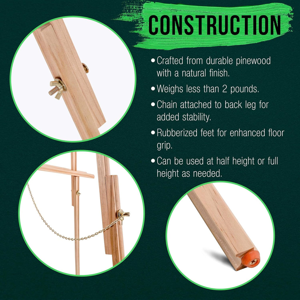 U.S. Art Supply 64inch Wooden Easel Stand (4 Pack) - Adjustable A-Frame Tripod for Painting, Drawing, Photos & Signs - Lightweight Easels, Wood Easel Stand for Sign Wedding Display 40inch Canvas Capacity