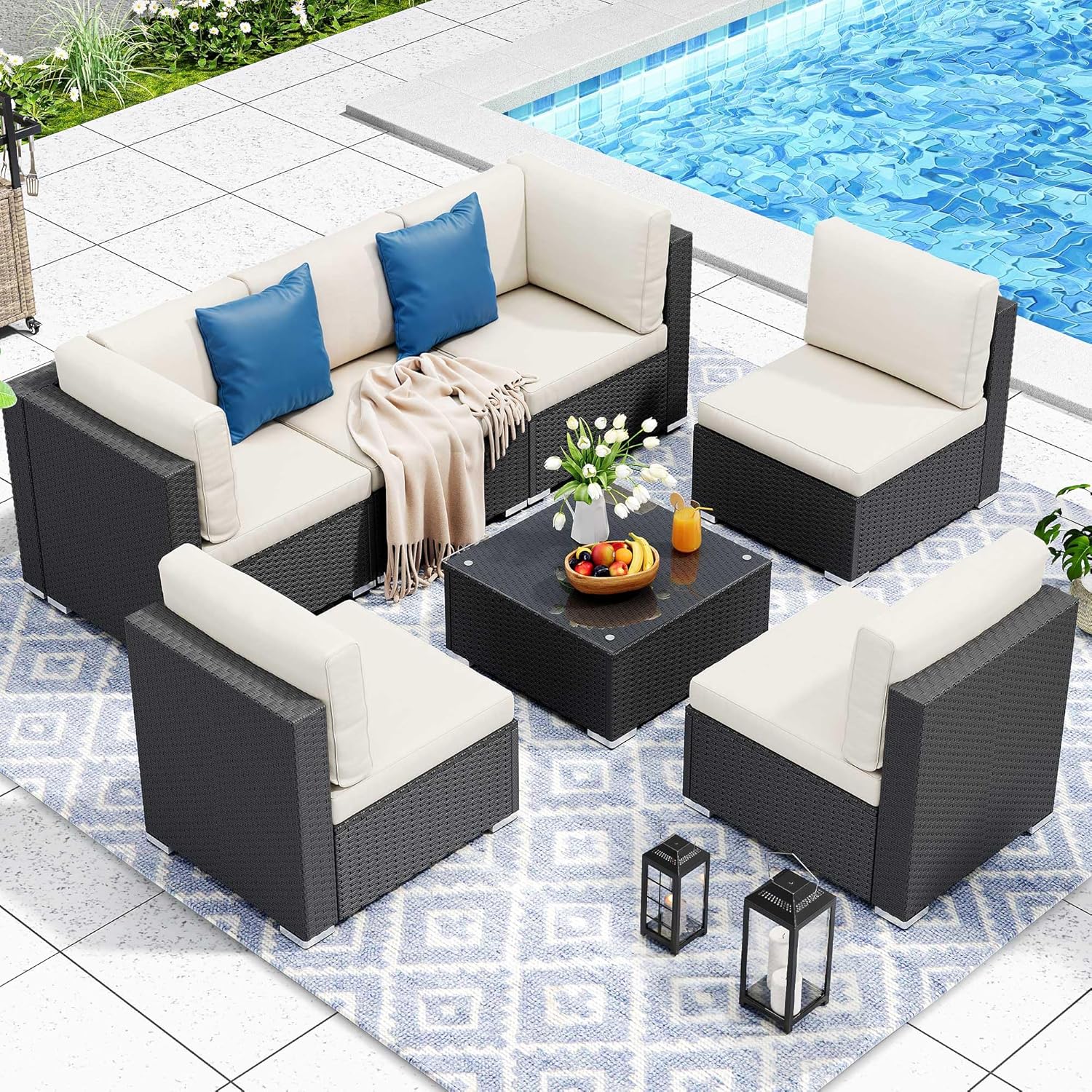 YITAHOM Piece Pati Furnitur Set Sectiona Sof P Ratta Wicke Conversatio Se Outsid Couc wit Tabl an Cushion fo Porc Garde Backyar Balcony