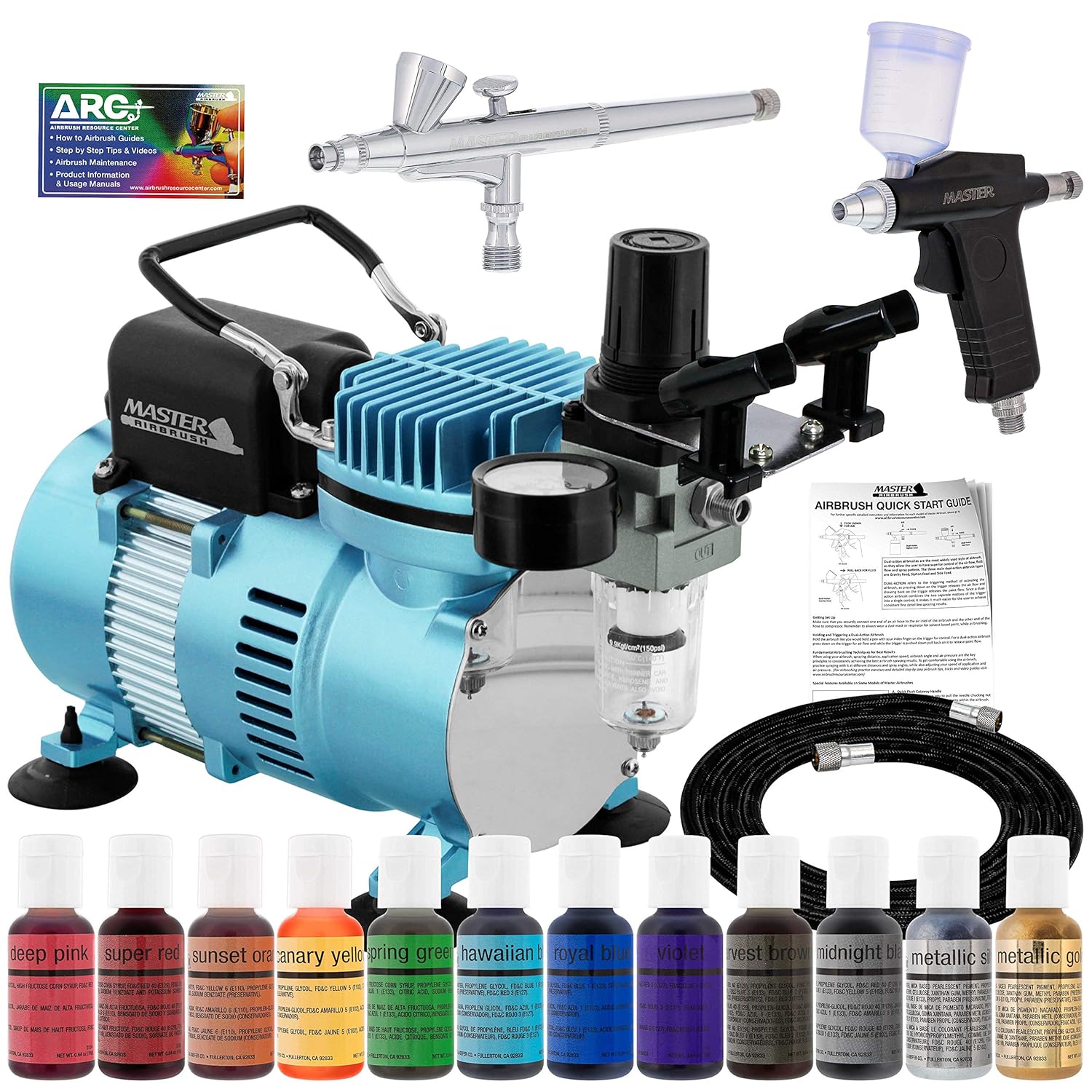 Maste Airbrus Cak Airbrus Decoratin Ki wit Compressor Gravit Airbrushes an 1 Chefmaste Foo Color Ai Brus fo Cak Decoratio Cooki Airbrus Kit