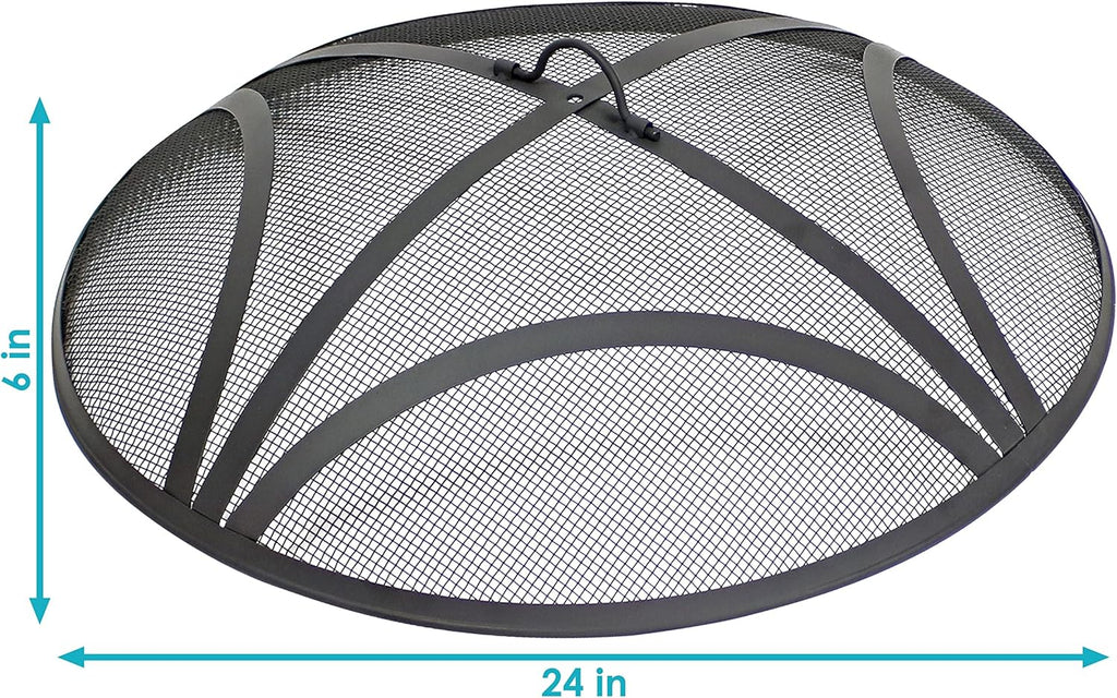 Sunnydaze Black Reinforced Steel Mesh Fire Pit Spark Screen with Ring Handle - 24-Inch Diameter